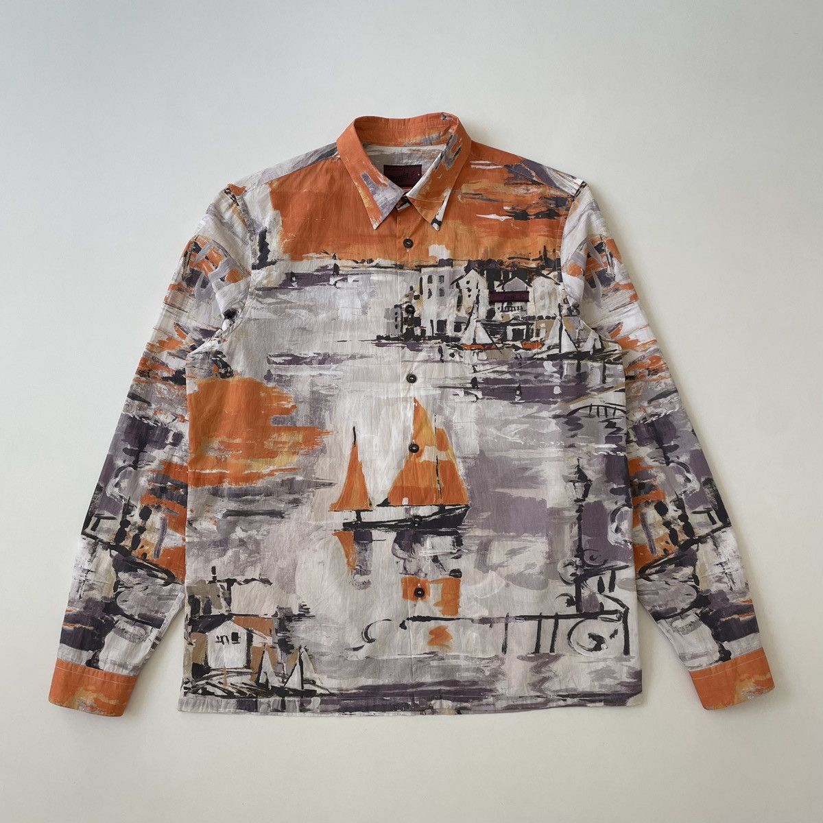 Prada A/W 17 Orange ‘Village’ Print Cotton Shirt Size US M / EU 48-50 / 2 - 1 Thumbnail