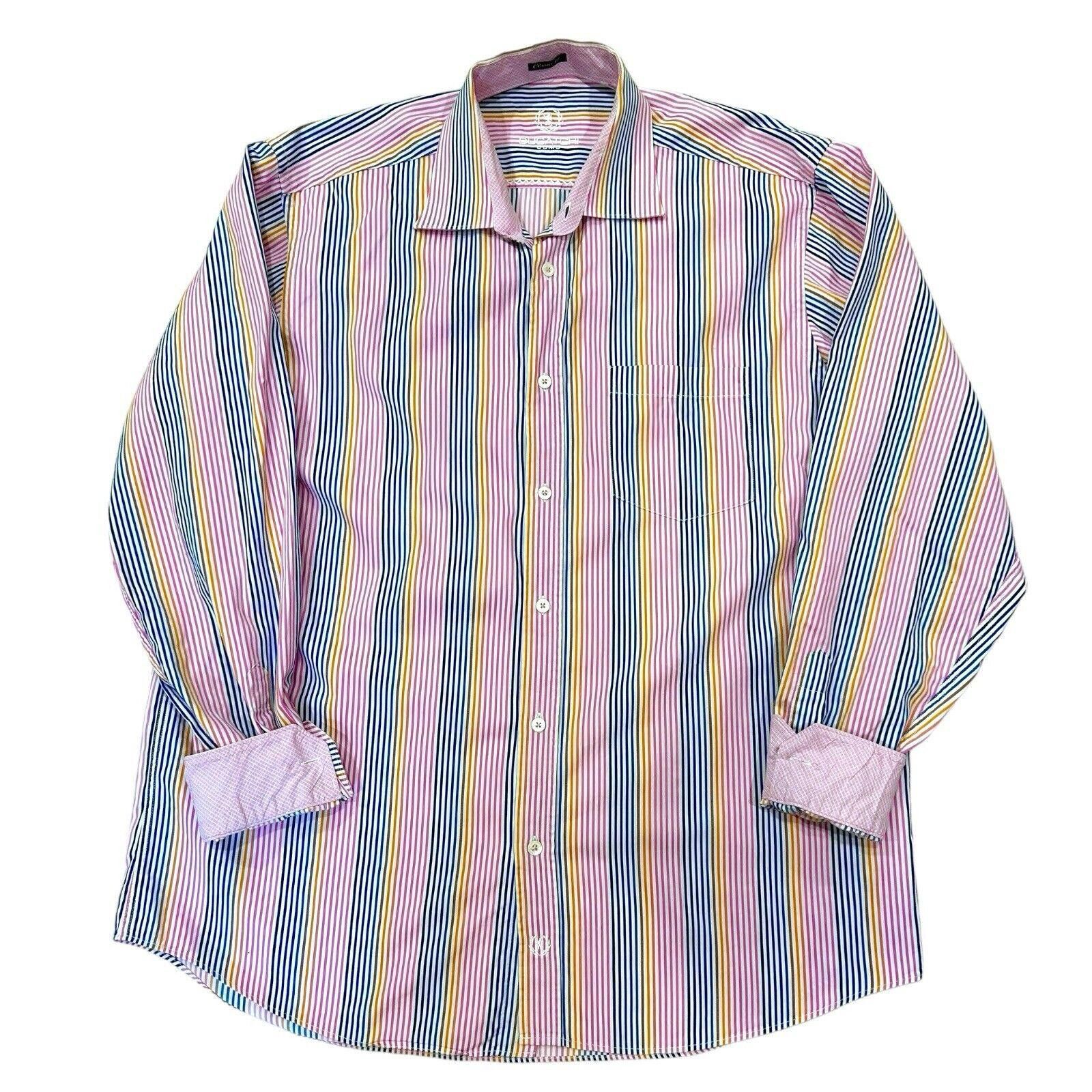 Designer Bugatchi Uomo Men’s Button Up Shirt Striped Classic Fit XL Size 44R - 1 Thumbnail