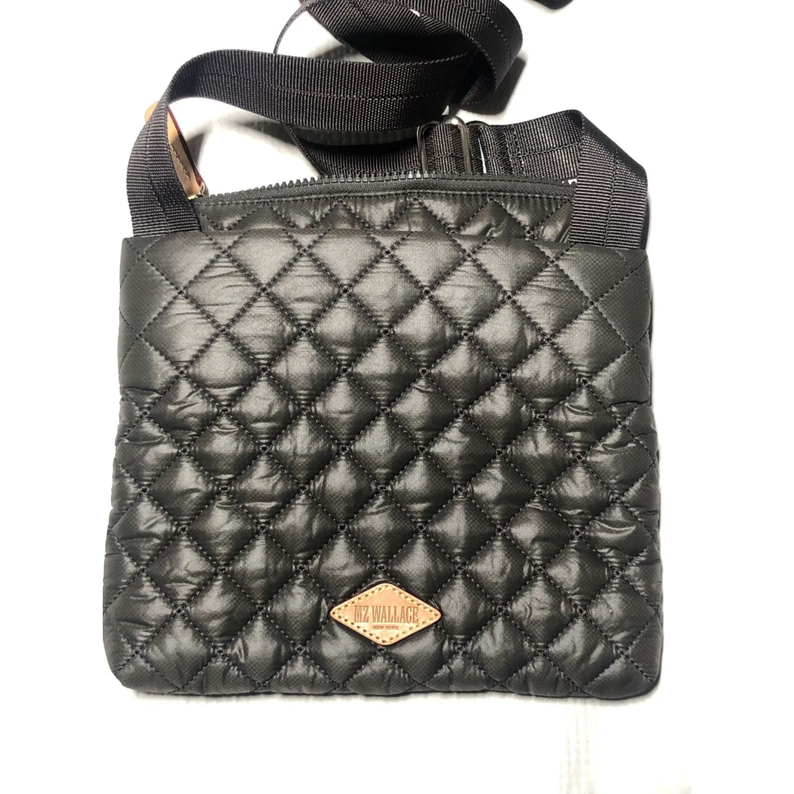 MZ Wallace MZ Wallace Bag Womens Small-Medium Metro Flat Crossbody Grey Olive Quilted Fabric Leather Trim Size ONE SIZE - 5 Thumbnail