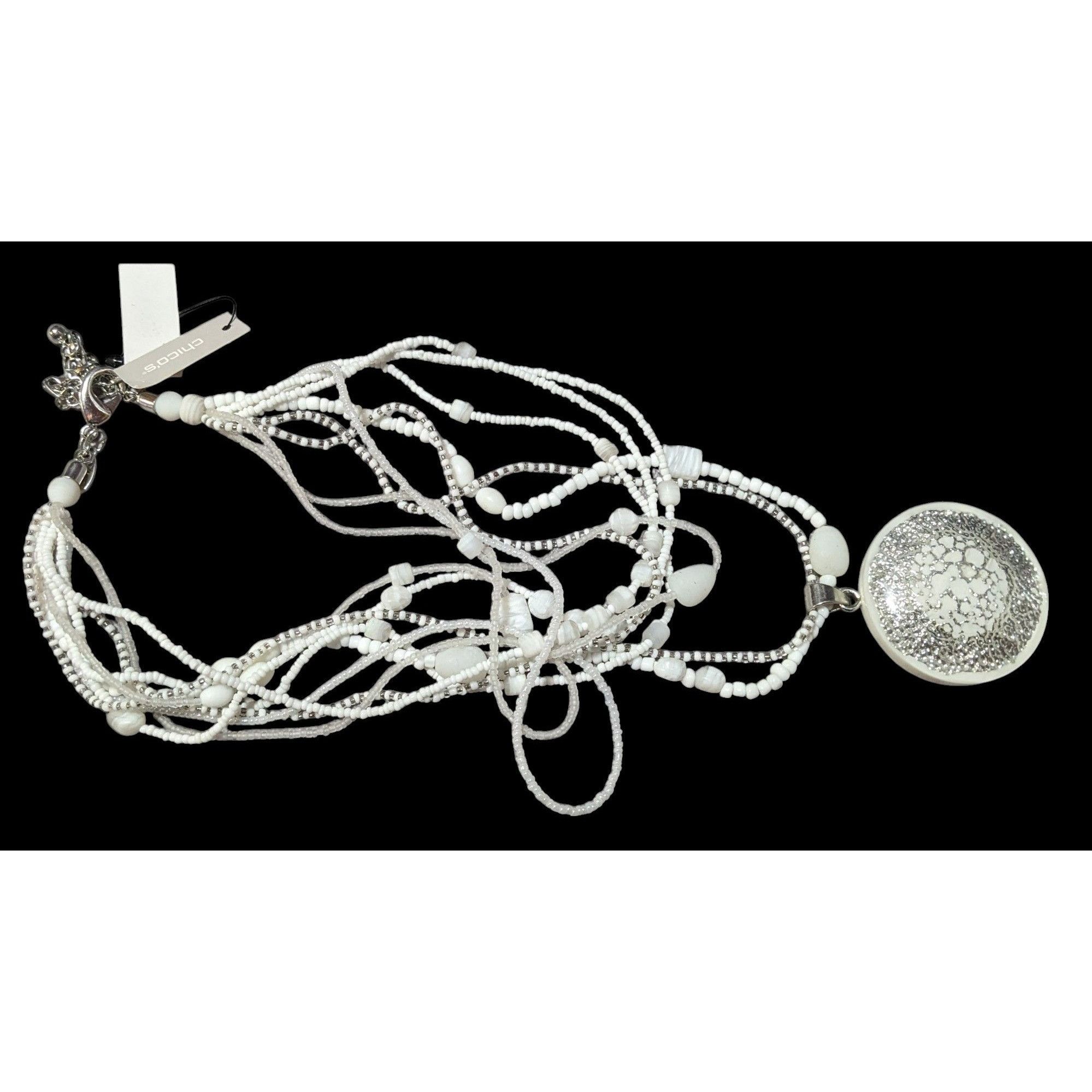 Chicos Chico's Nautilus White And Silver Chunky Multilayer Pendant Size ONE SIZE - 2 Thumbnail