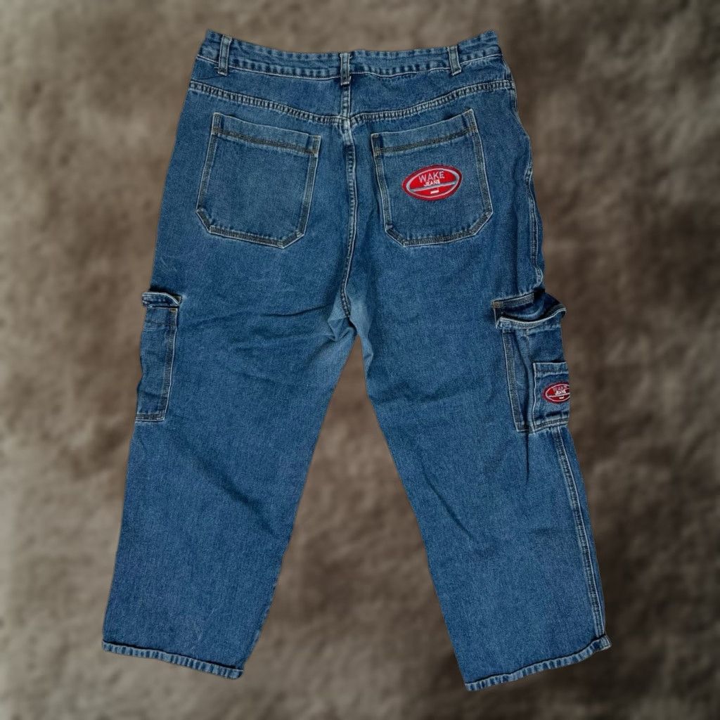 Shein Wake Baggy Cargo Wide Leg Jeans Women's 2XL 36x29 Blue 90s Hip Hop Y2K Jeans SheIn Size 40" / US 18 - 1 Thumbnail
