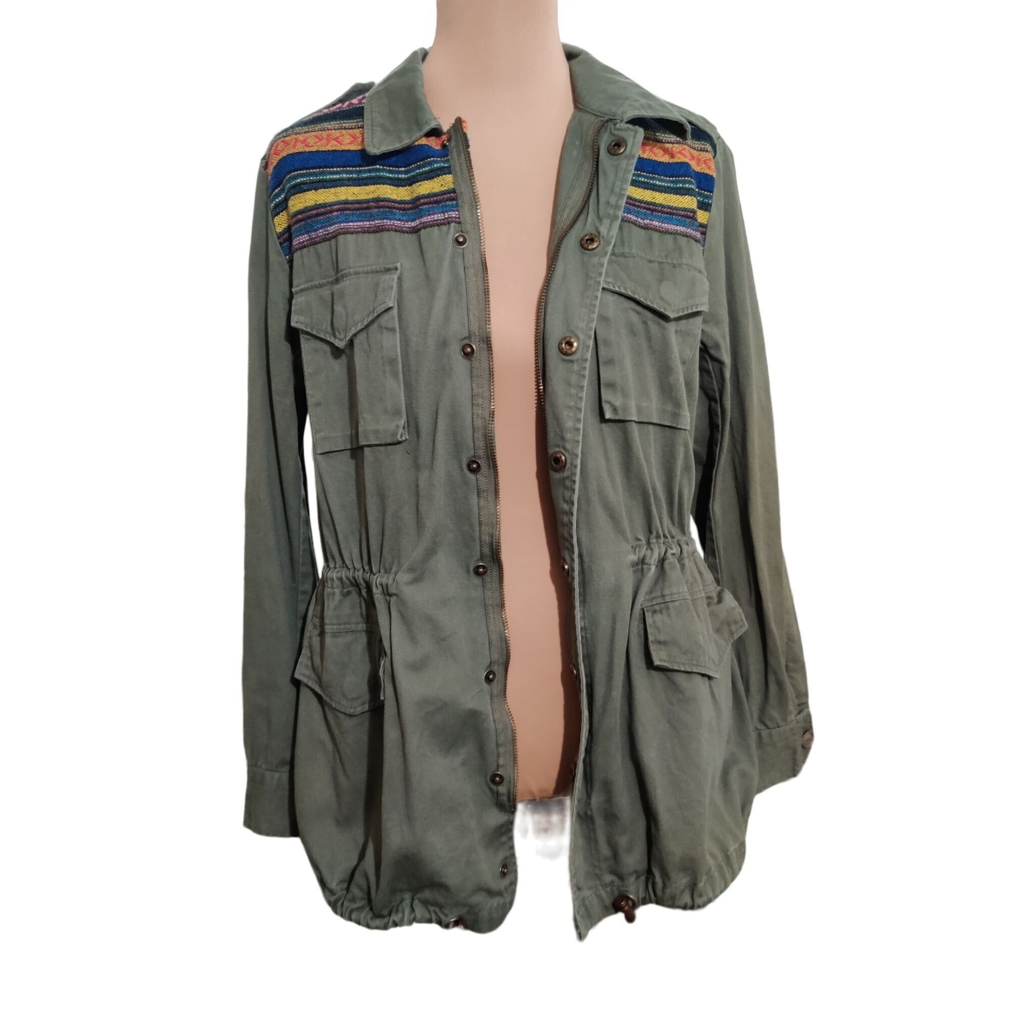Forever 21 Forever 21 Womens Jacket Military Cargo Colorful Aztec Strip Size L / US 10 / IT 46 - 3 Thumbnail