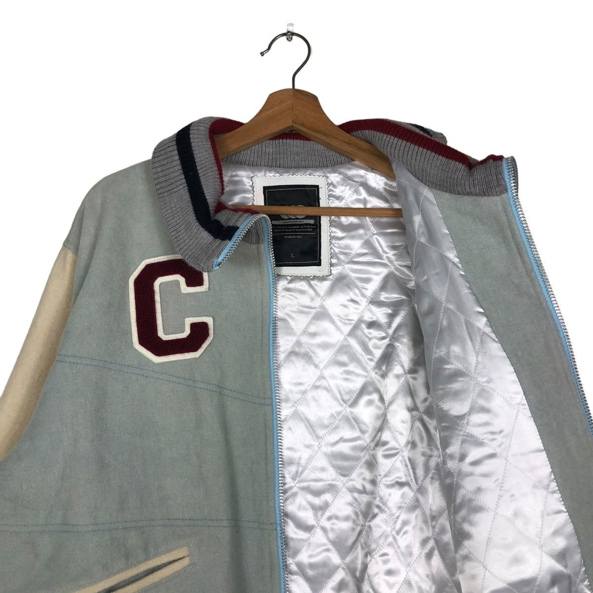Canterbury of New Zealand 🔥VINTAGE WOOL BOMBER JACKET CANTERBURY BIG LOGO SPELL OUT Size US L / EU 52-54 / 3 - 14 Thumbnail