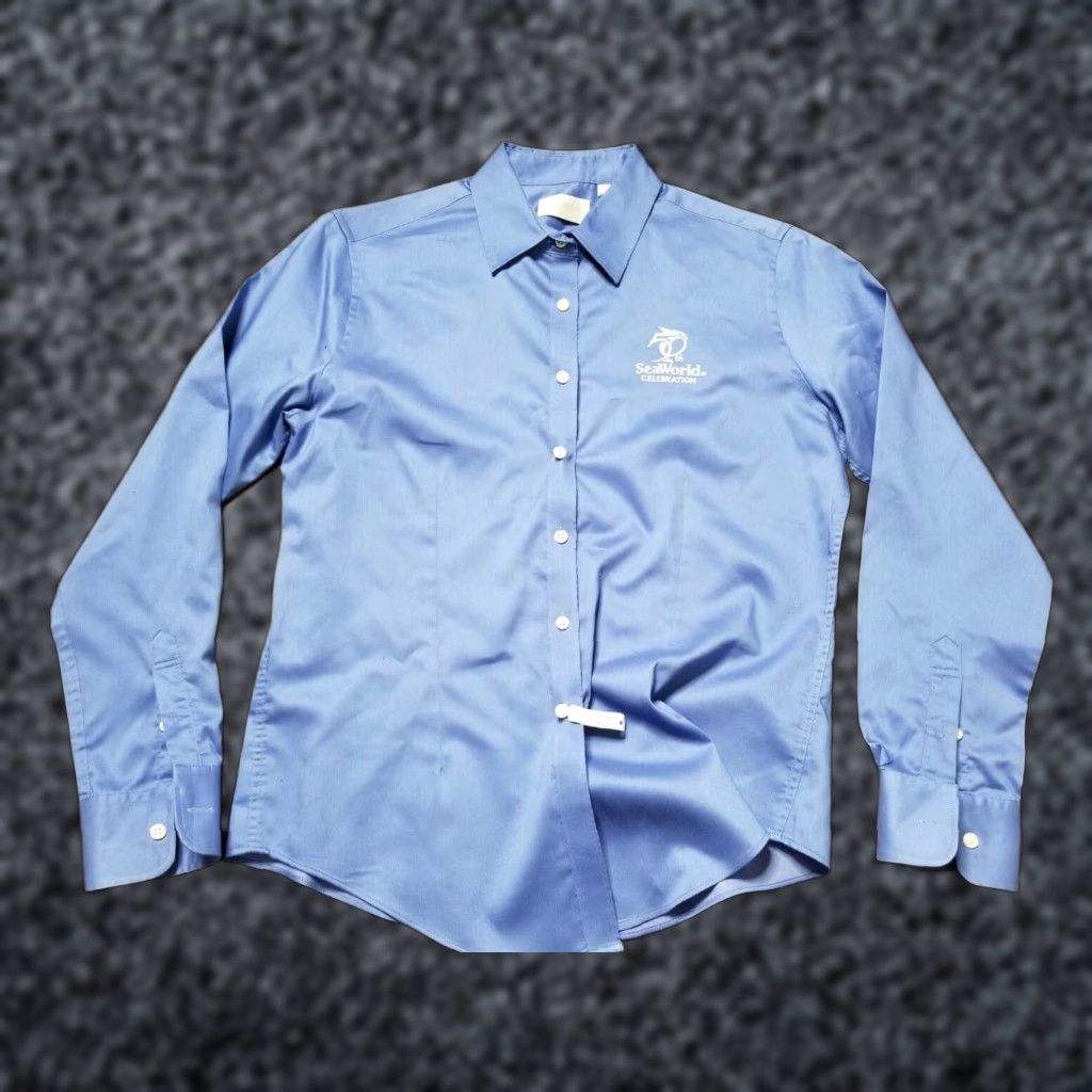 Van Heusen VINTAGE Van Heusen Polo Shirt Women's Medium Light Blue Sea World 50 Years Employee Status Polo Shirt Womens, 50th Anniversary Theme Size M / US 6-8 / IT 42-44 - 1 Thumbnail