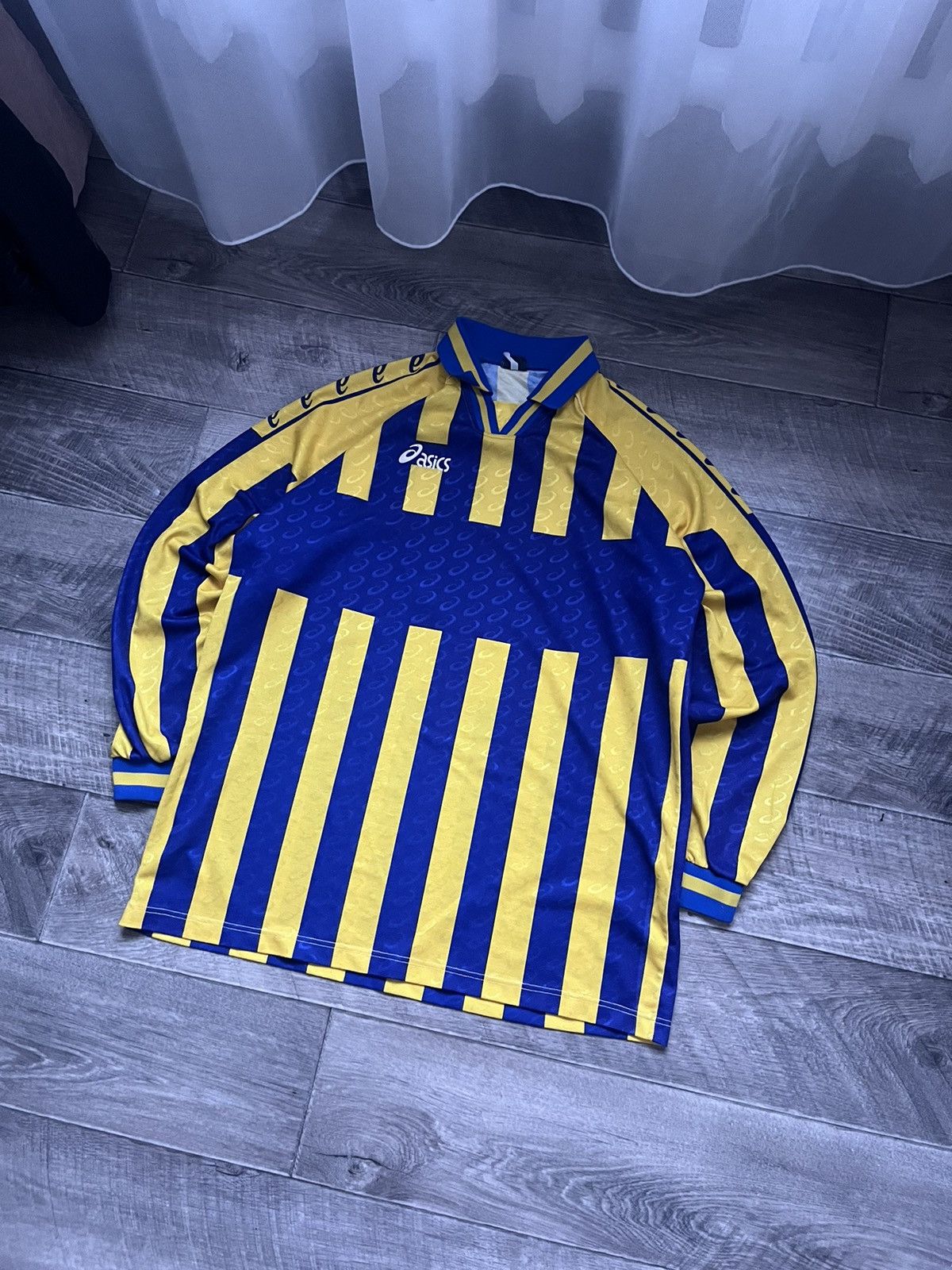 Asics Vintage Asics Monogram Longsleeve Jersey Yellow/Blue Size US XL / EU 56 / 4 - 3 Thumbnail
