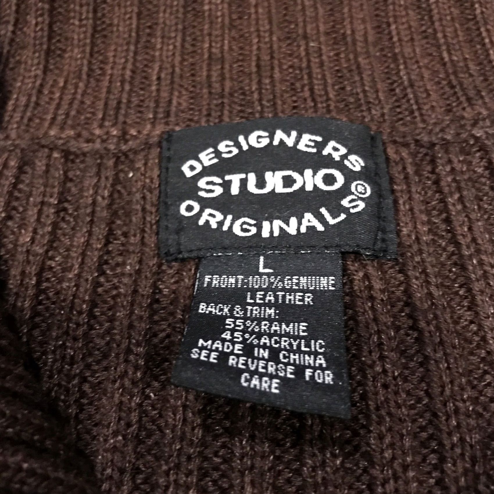 Vintage Designers Studio Originals Vest L Brown Leather Knit Embroidered Zip Up A21 Size L / US 10 / IT 46 - 2 Thumbnail