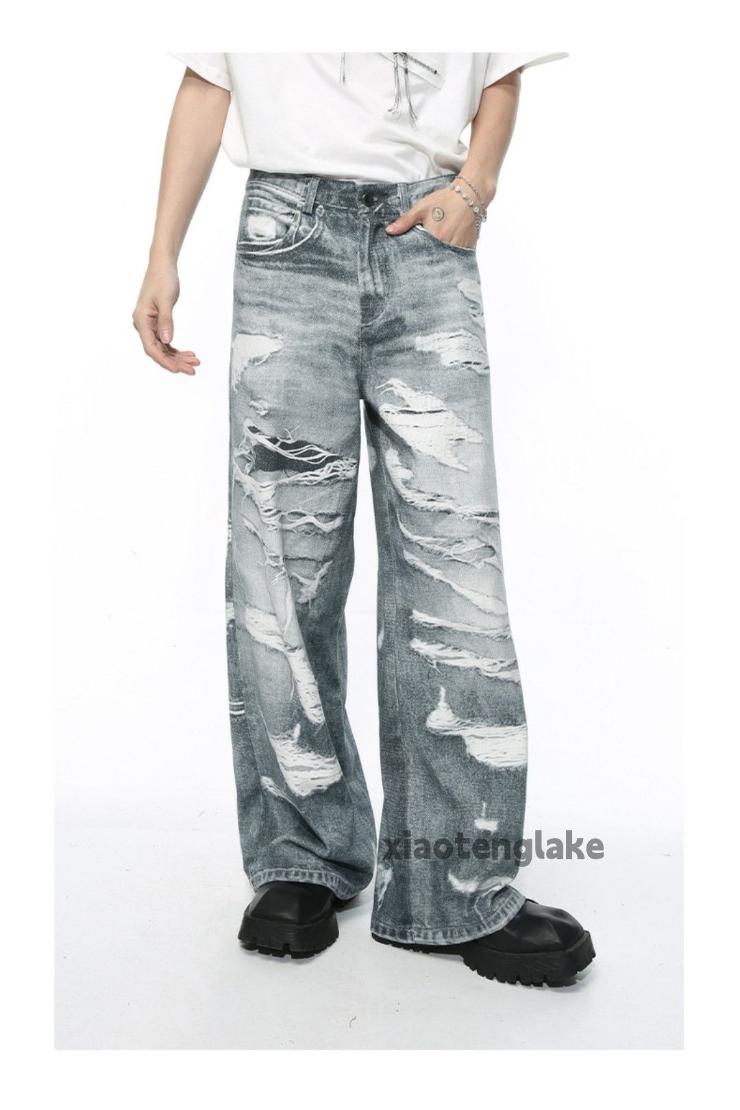 Jean × Vintage washed faded skate hiphop pattern damaged baggy jeans Size US 30 / EU 46 - 1 Thumbnail