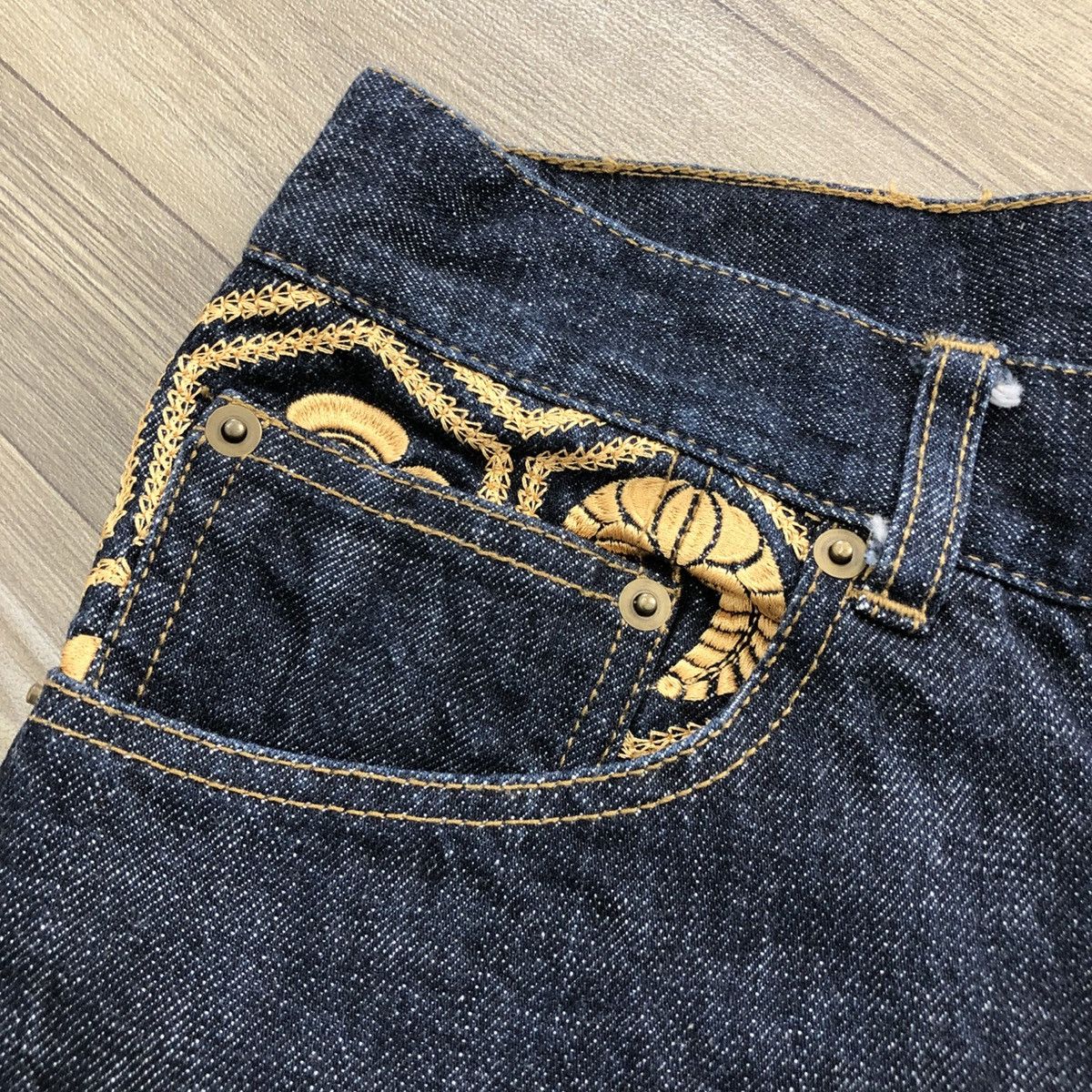 Ed Hardy SOLD📦 70/100 Karakuri Tamashii Dragon Gold Embroidered Jeans Size US 36 / EU 52 - 8 Thumbnail
