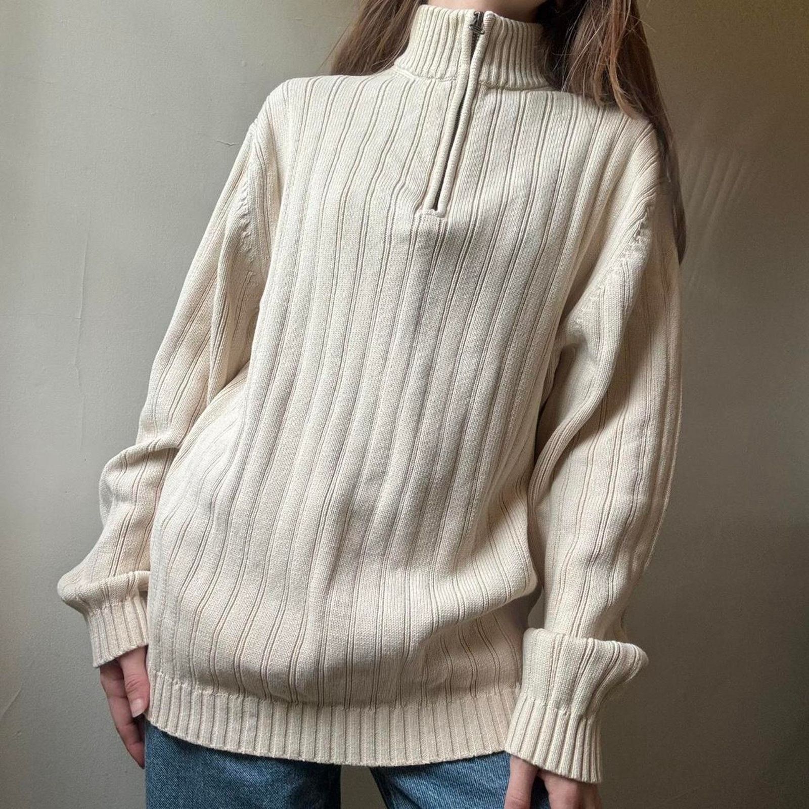 Vintage Vintage Hathaway Cream Knit 3/4 Zip Sweater Medium Cotton Size US M / EU 48-50 / 2 - 2 Thumbnail