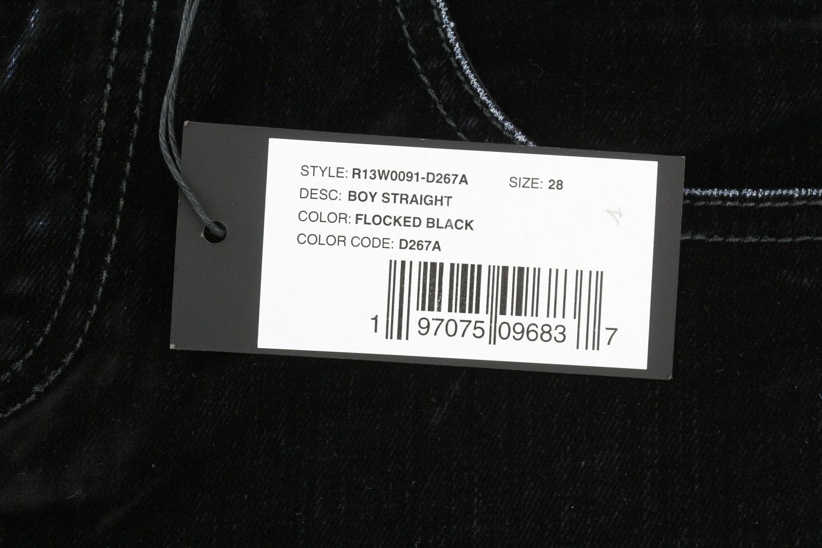 R13 BOY STRAIGHT 28 Flocked Black Velvet Cropped Dark 86249 Size 28" / US 6 / IT 42 - 7 Thumbnail