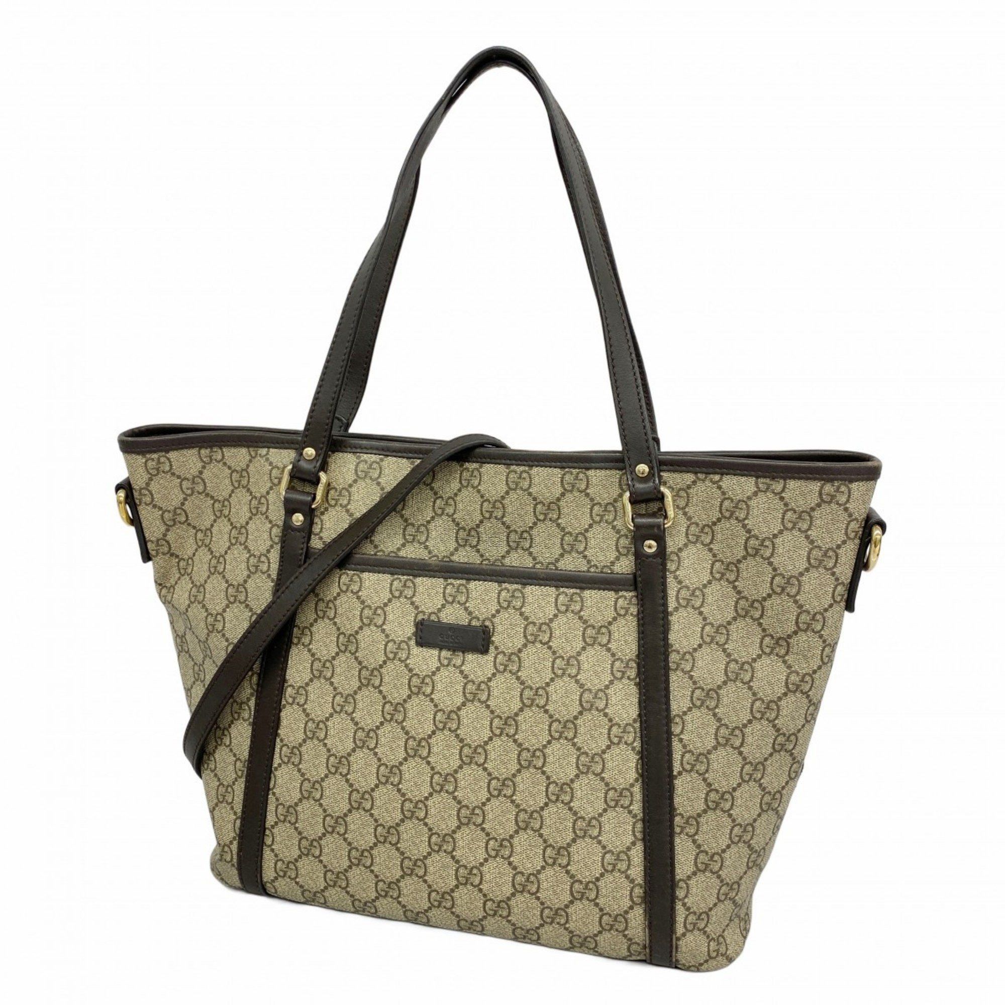 Gucci Tote Bag GG Supreme 388929 Brown Champagne Women's