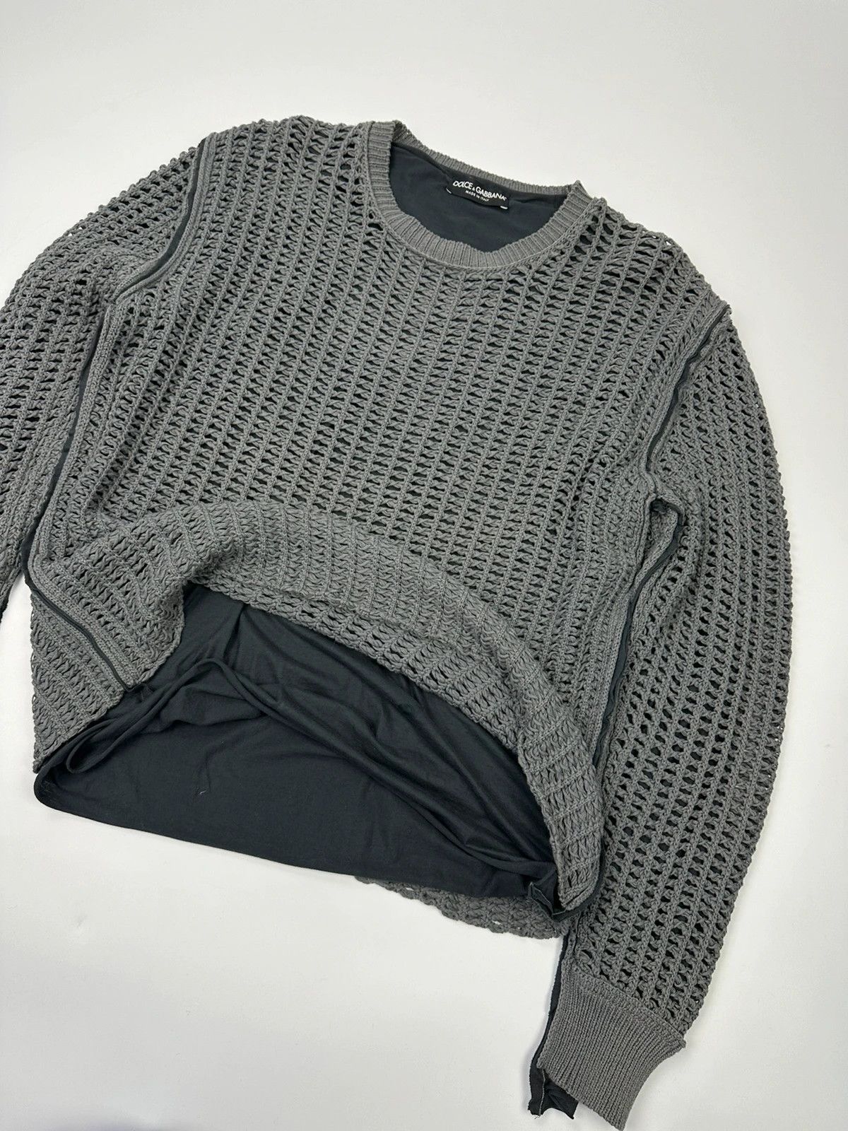 Dolce & Gabbana Dolce & Gabbana 00’s Net Double Layer Knit Grey Sweater Size US L / EU 52-54 / 3 - 3 Thumbnail