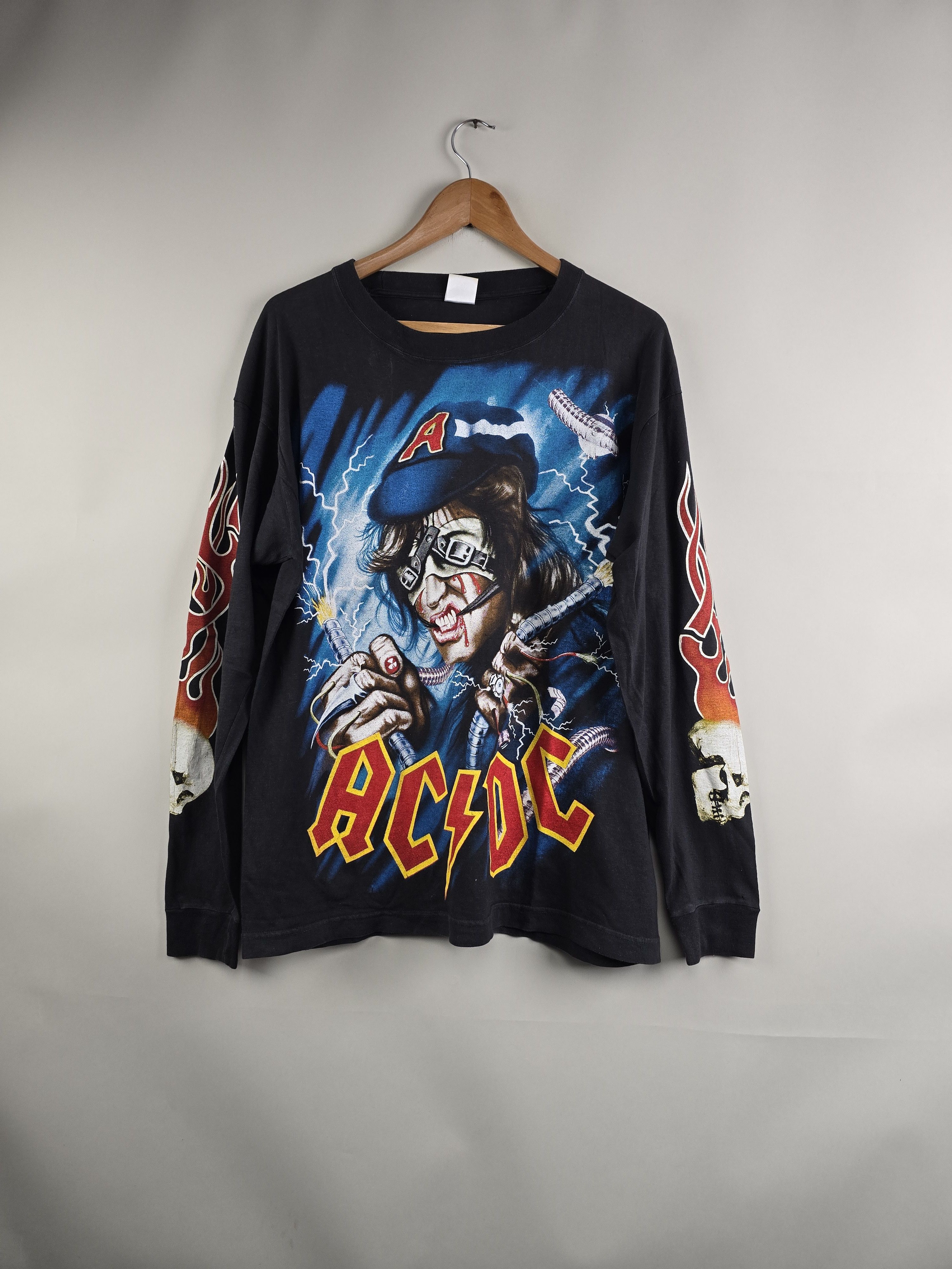 90s ACDC Hold Up On Wall Street Long Sleeve L 22" 28.5"