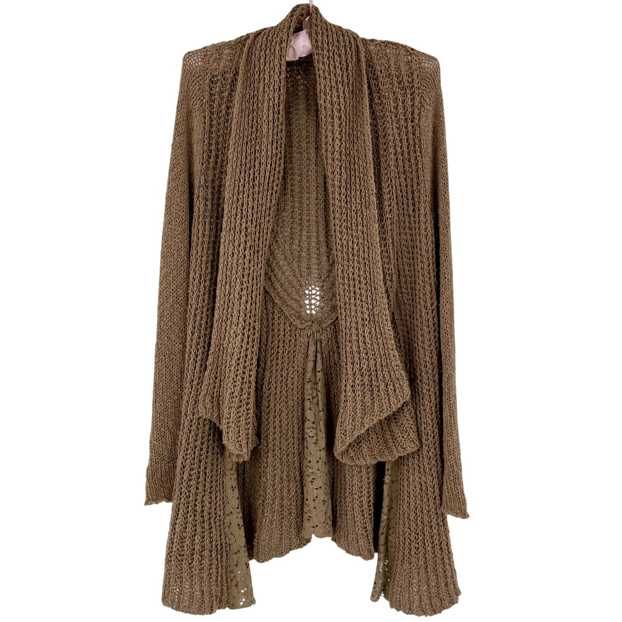 Anthropologie Anthropologie Brown Lace Trim Knit Cardigan Sweater | Grunge Size S / US 4 / IT 40 - 2 Thumbnail