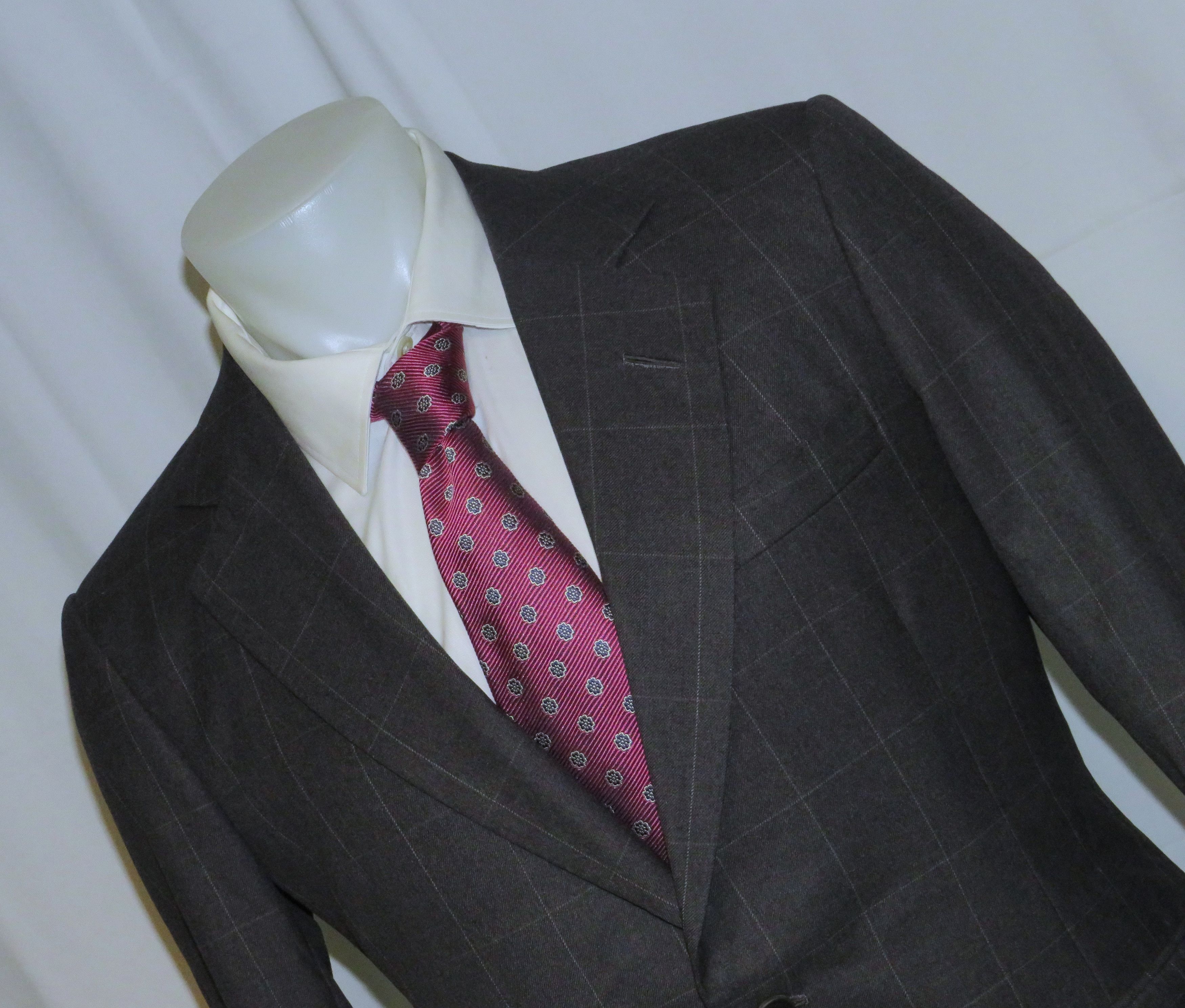 Henry Poole × Savile Row Bespoke Gray Windowpane Two Button Suit 38R Size 38R - 6 Thumbnail