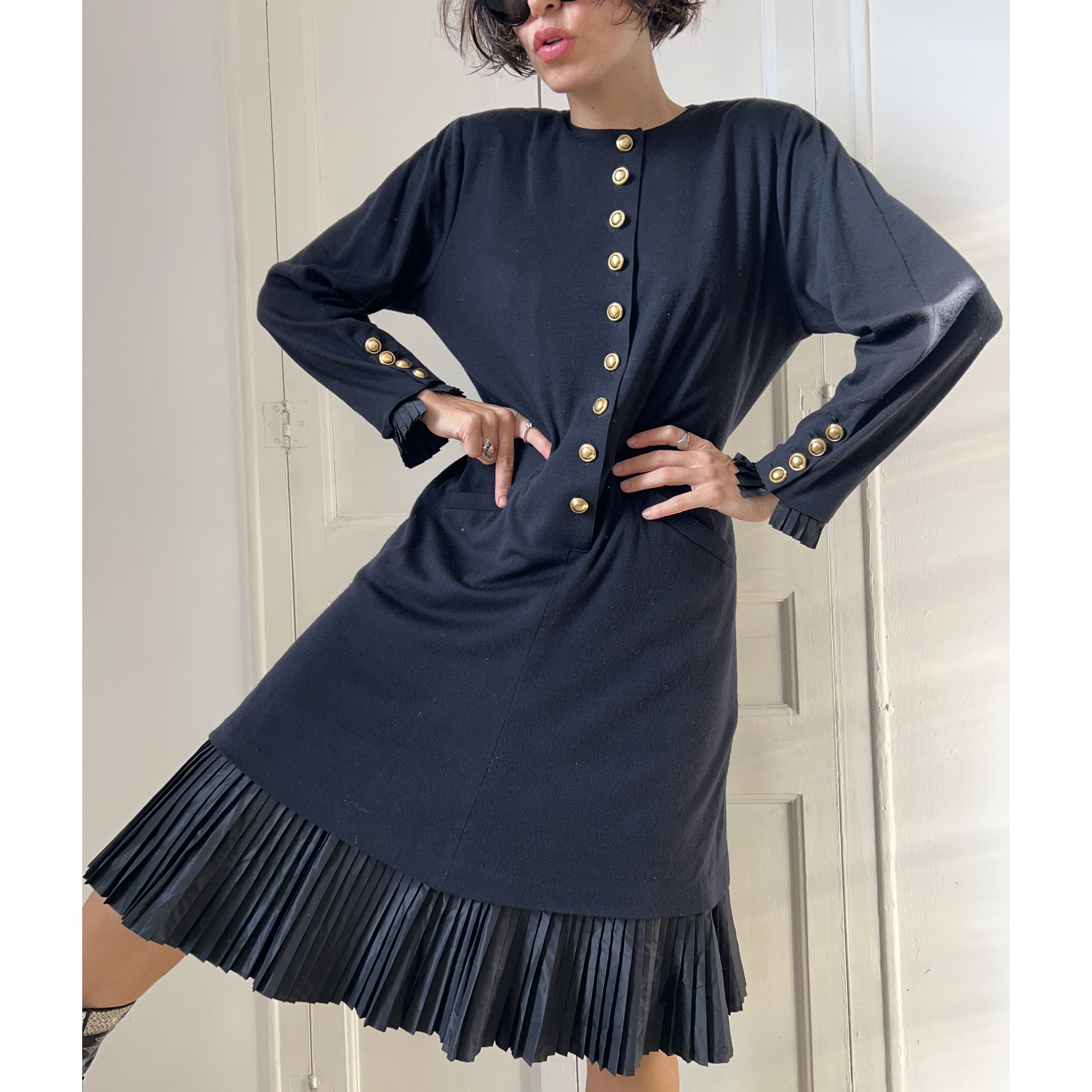Vintage Vintage 80s Wool Silk Midi Dress Size M / US 6-8 / IT 42-44 - 5 Thumbnail