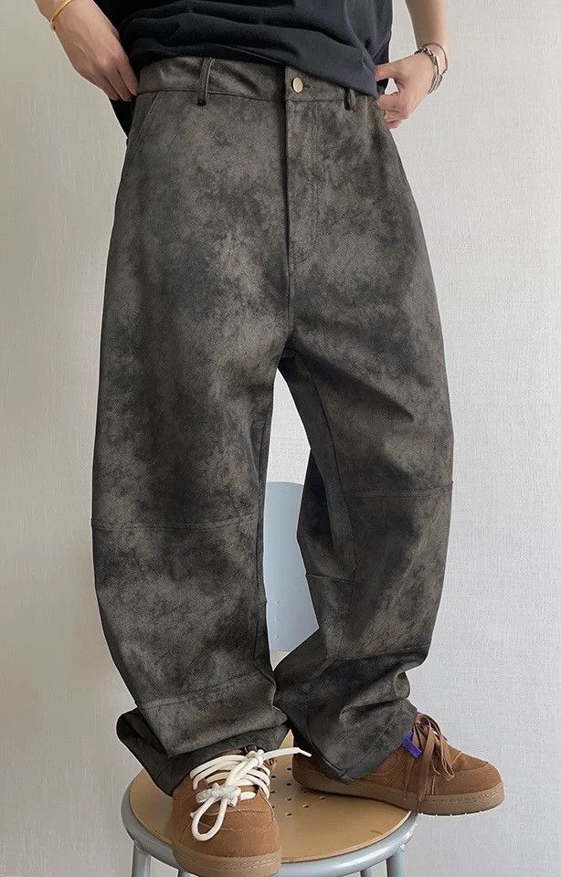 Avant garde punk cracked faux suede leather baggy pants