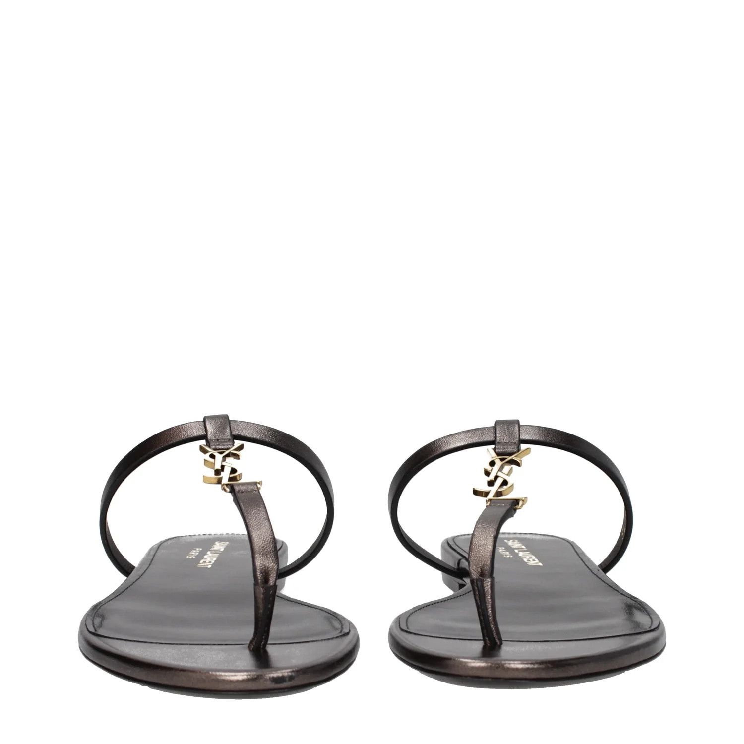 Saint Laurent Paris ob1o1e1124 Leather Flip Flops in Brown/Bronze Size US 8 / IT 38 - 3 Thumbnail