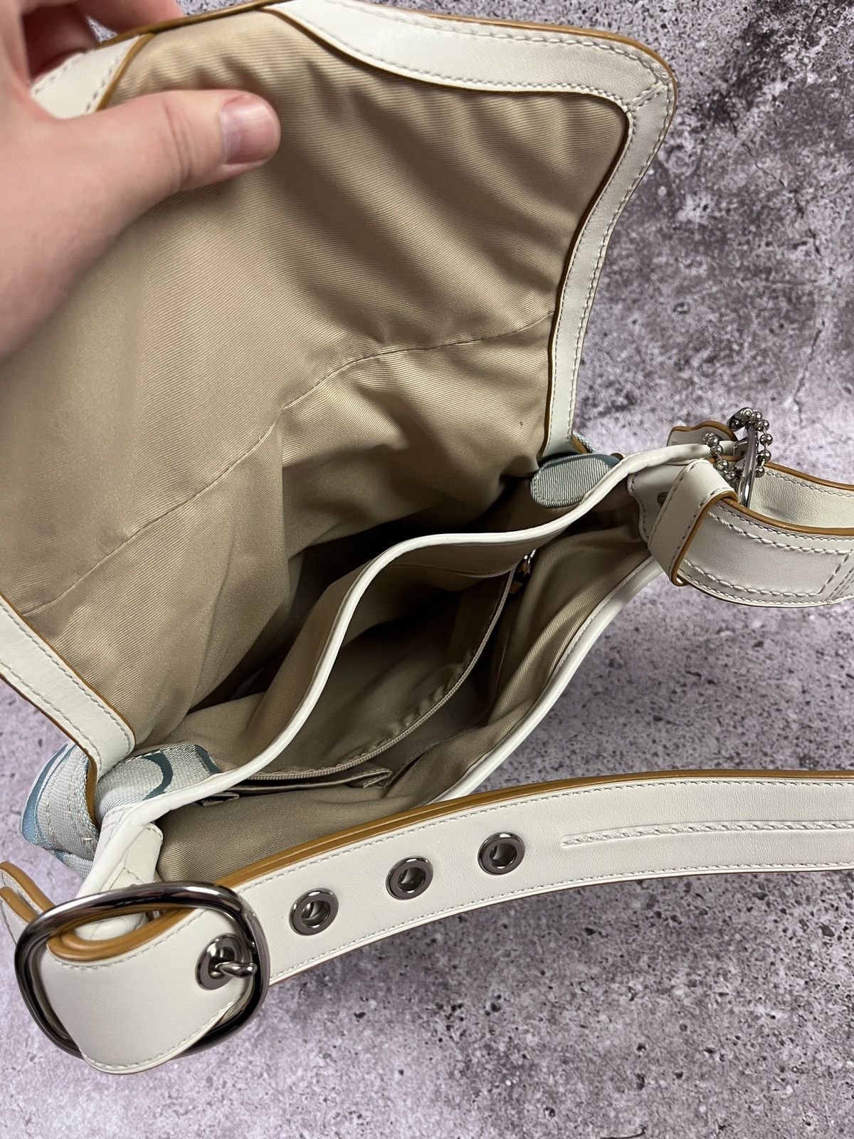 Coach Coach Blue Canvas Shoulder Bag Y2K Vintage Leather Trim Size ONE SIZE - 9 Thumbnail