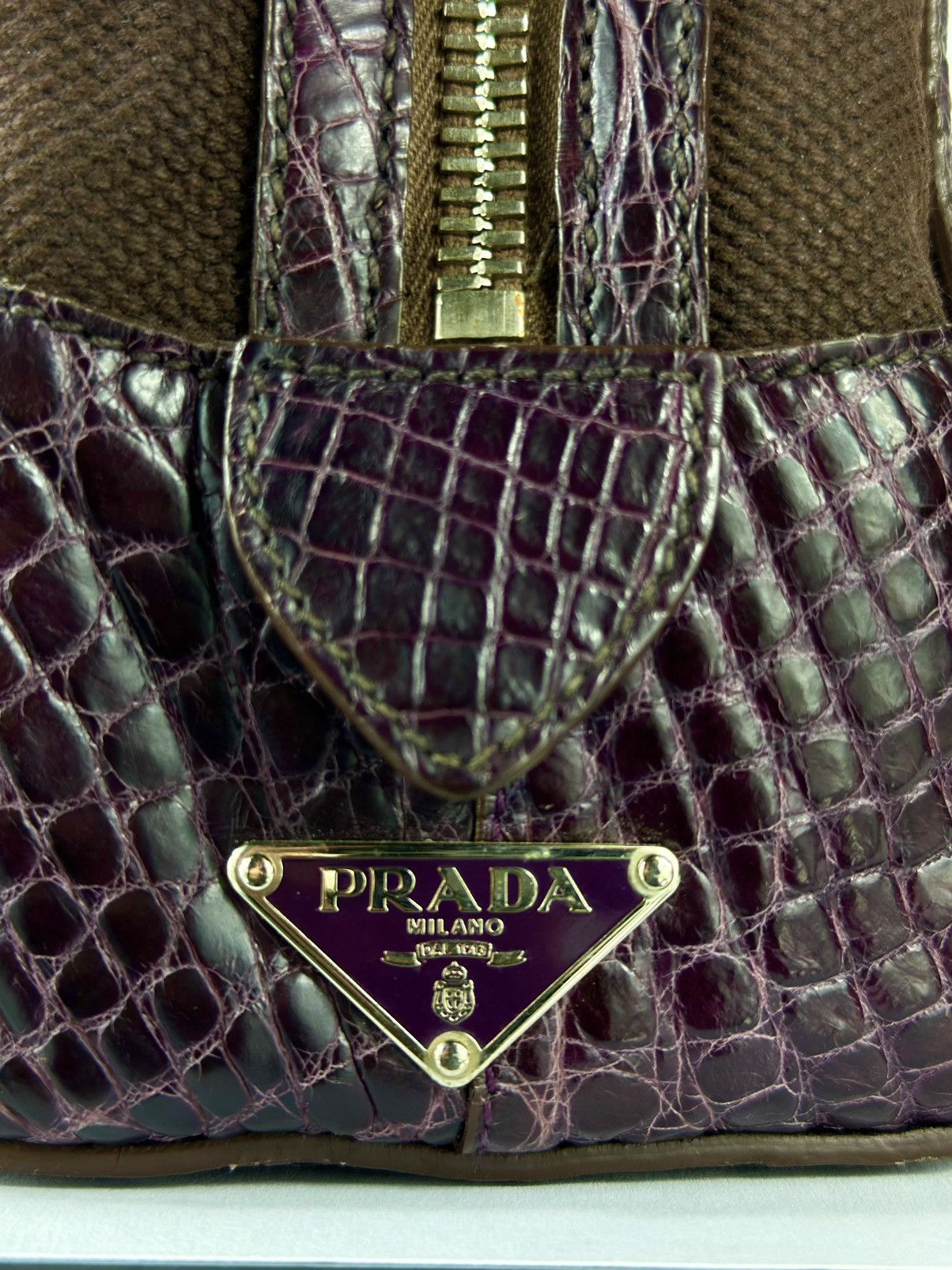 Prada PRADA - Shoulder Bag Crocodile Leather Bowler Satchel Buckle Size ONE SIZE - 3 Thumbnail