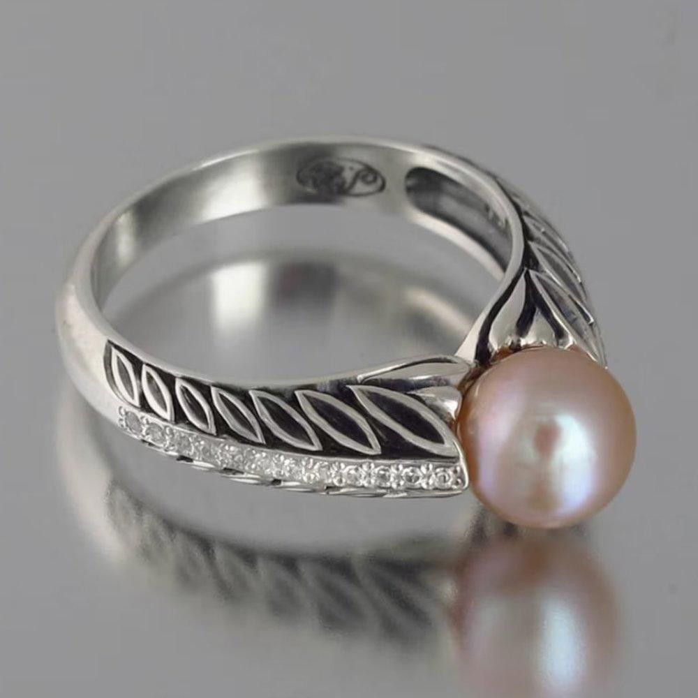 Designer Vintage Pink Freshwater Pearl Antique Silver Ring - Size 7 Size ONE SIZE - 2 Thumbnail
