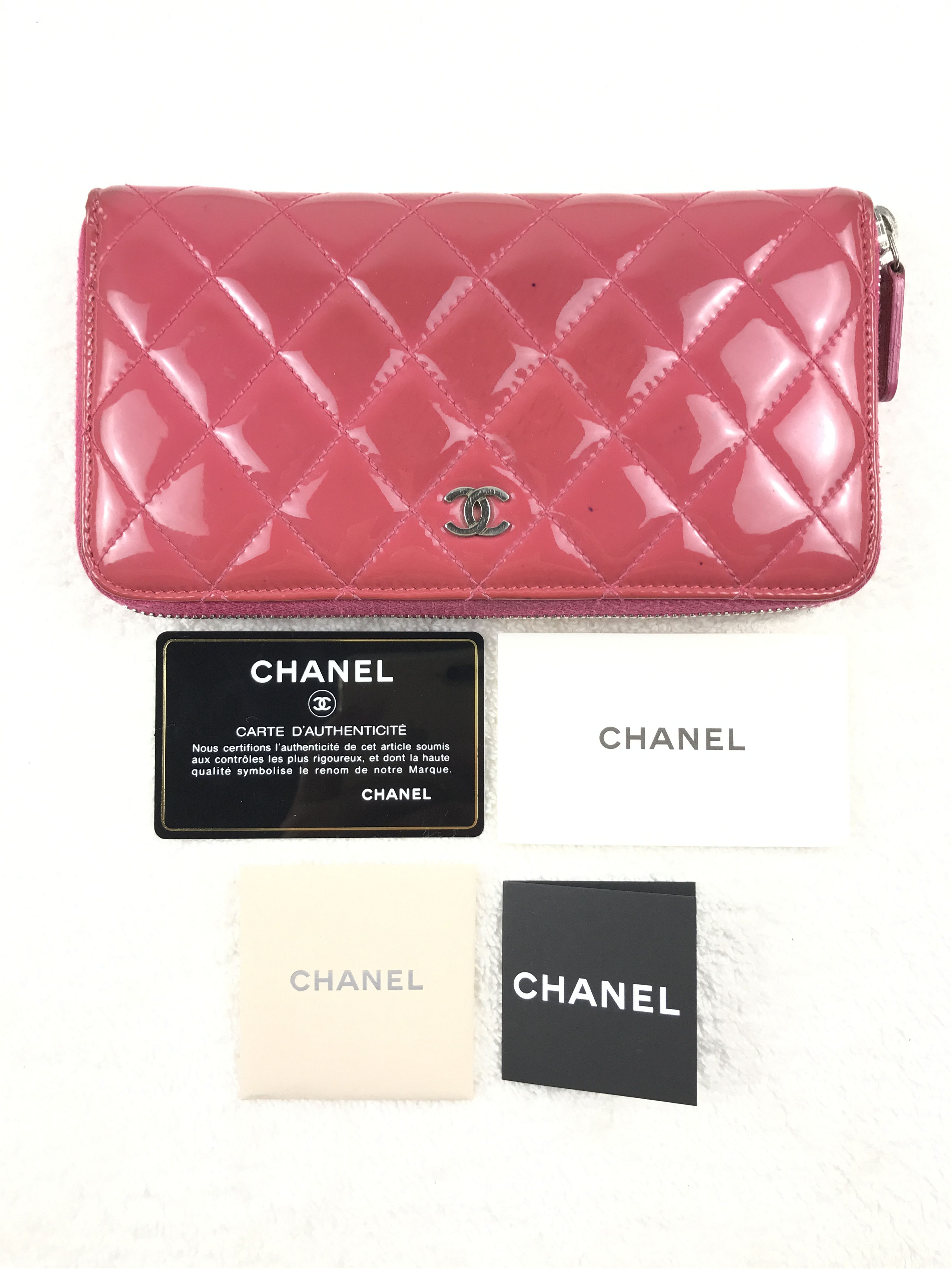 Chanel × Vintage Chanel Dark Pink Quilted Patent Leather Zip Around Wallet Size ONE SIZE - 4 Thumbnail