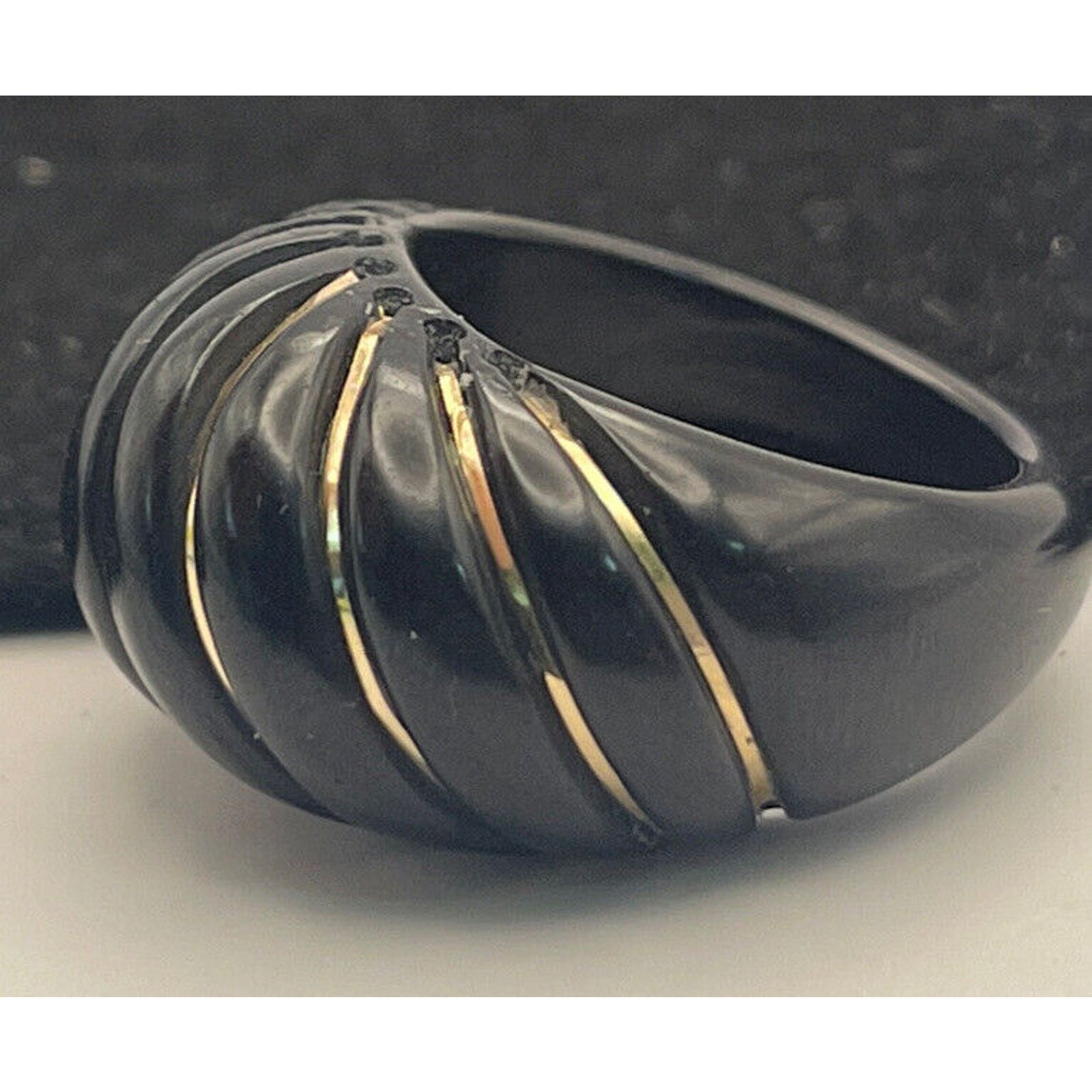 Vintage MILOR 14K YELLOW GOLD INLAY ONYX RING SIZE 5.5 BAND SHRIMP Size ONE SIZE - 6 Thumbnail