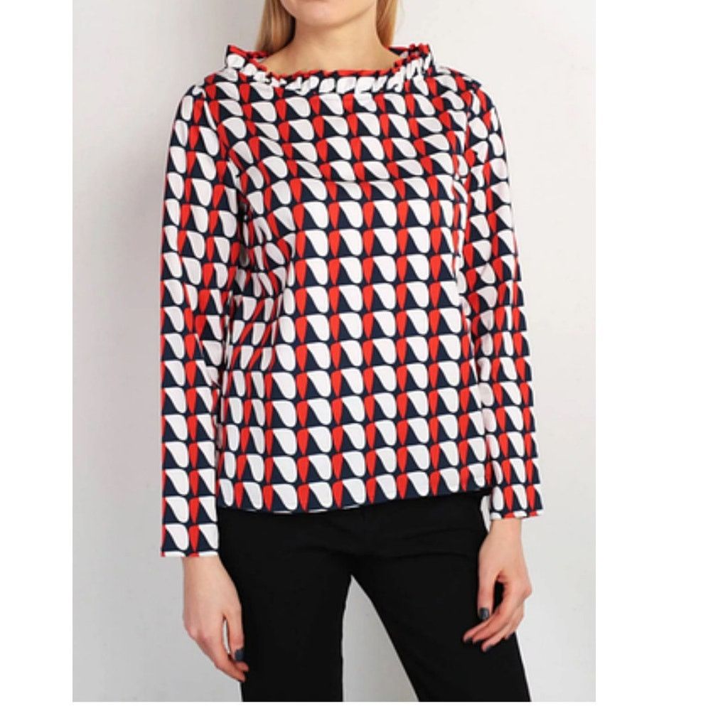 Cos Cos Ruffle Neck Geometric Long Sleeve Top Red Blue 6 NEW Size M / US 6-8 / IT 42-44 - 2 Thumbnail