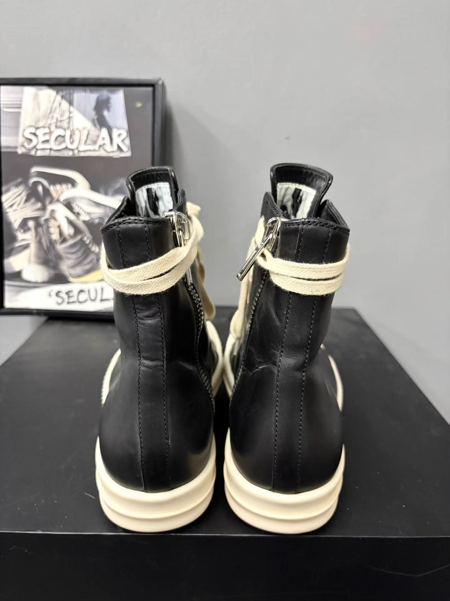 Rick Owens Rick Owens Black White Leather High-Tops K34 Size US 5 / IT 35 - 7 Thumbnail