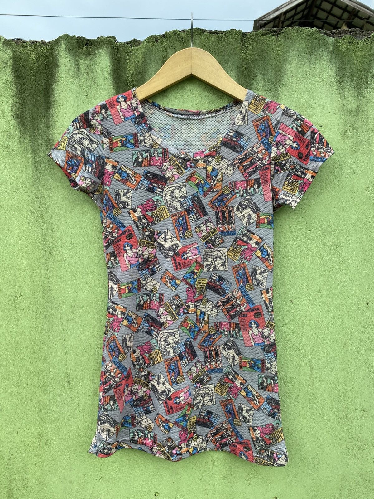 Japanese Brand Vintage Comic All-Over Print Mesh Tee Y2K Pop Art Collage Size ONE SIZE - 1 Thumbnail