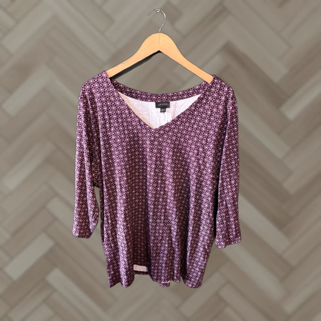 J. Jill J. Jill Womens Purple Geometric V-Neck 3/4 Sleeve Shirt XL Size XL / US 12-14 / IT 48-50 - 1 Thumbnail