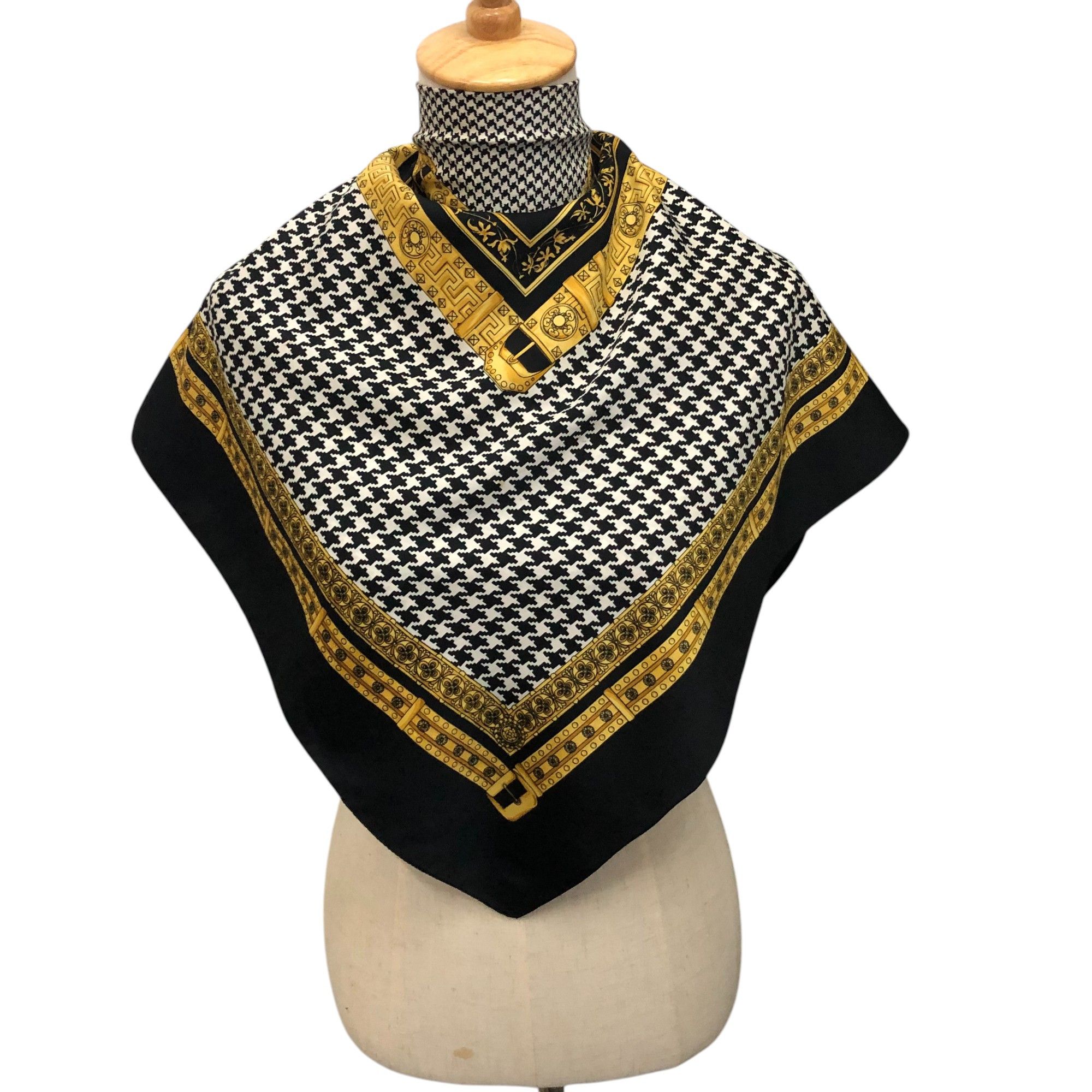 Vintage Gold Belt Houndstooth Square Scarf M351 Size ONE SIZE - 1 Thumbnail