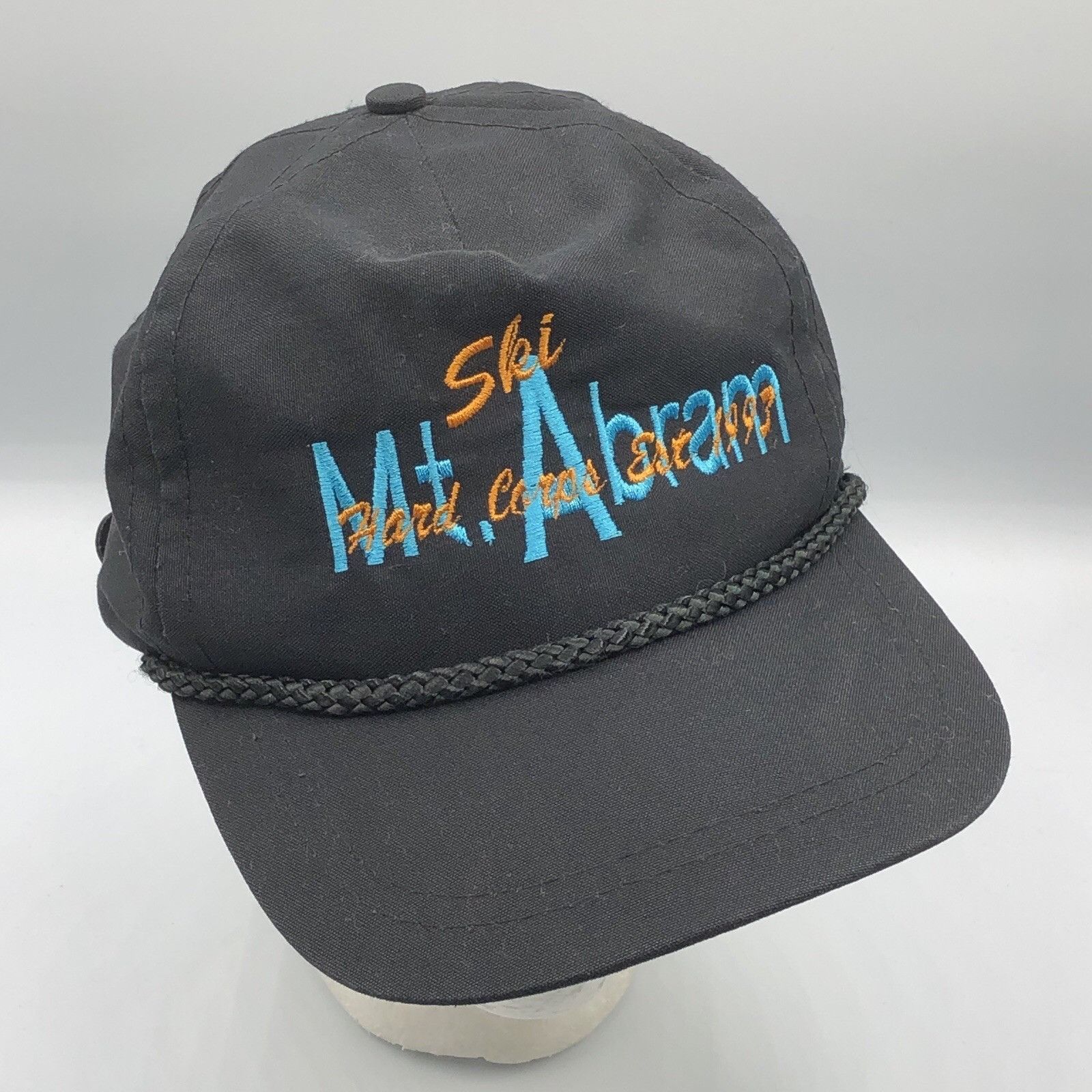 Vintage Vintage Ski Mt Abrom Black Rope Hat Leather Strapback Size ONE SIZE - 7 Thumbnail