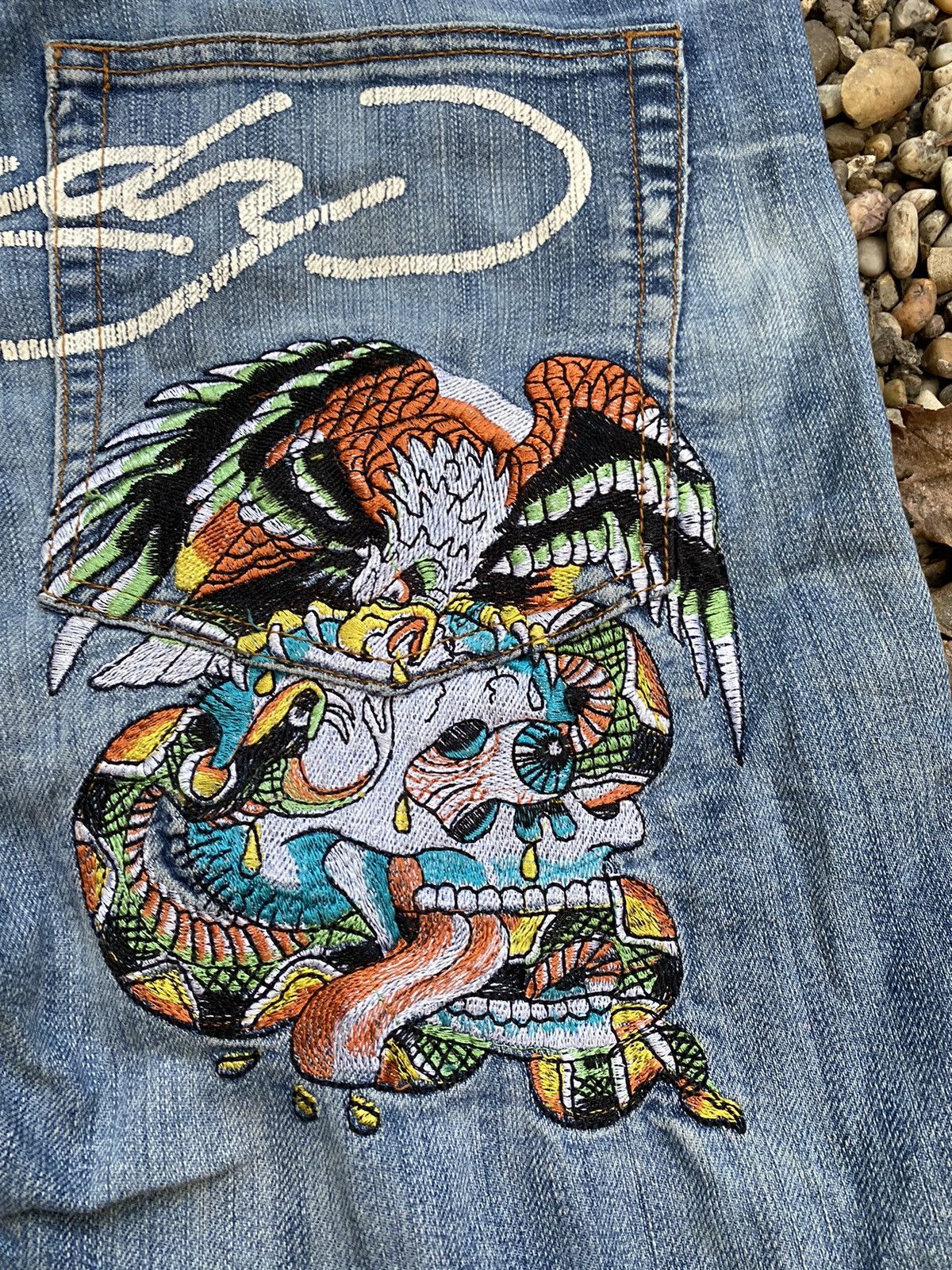 Ed Hardy × Vintage Vintage Ed Hardy Embroidered Logo Y2K Denim Shorts Size US 34 / EU 50 - 3 Thumbnail