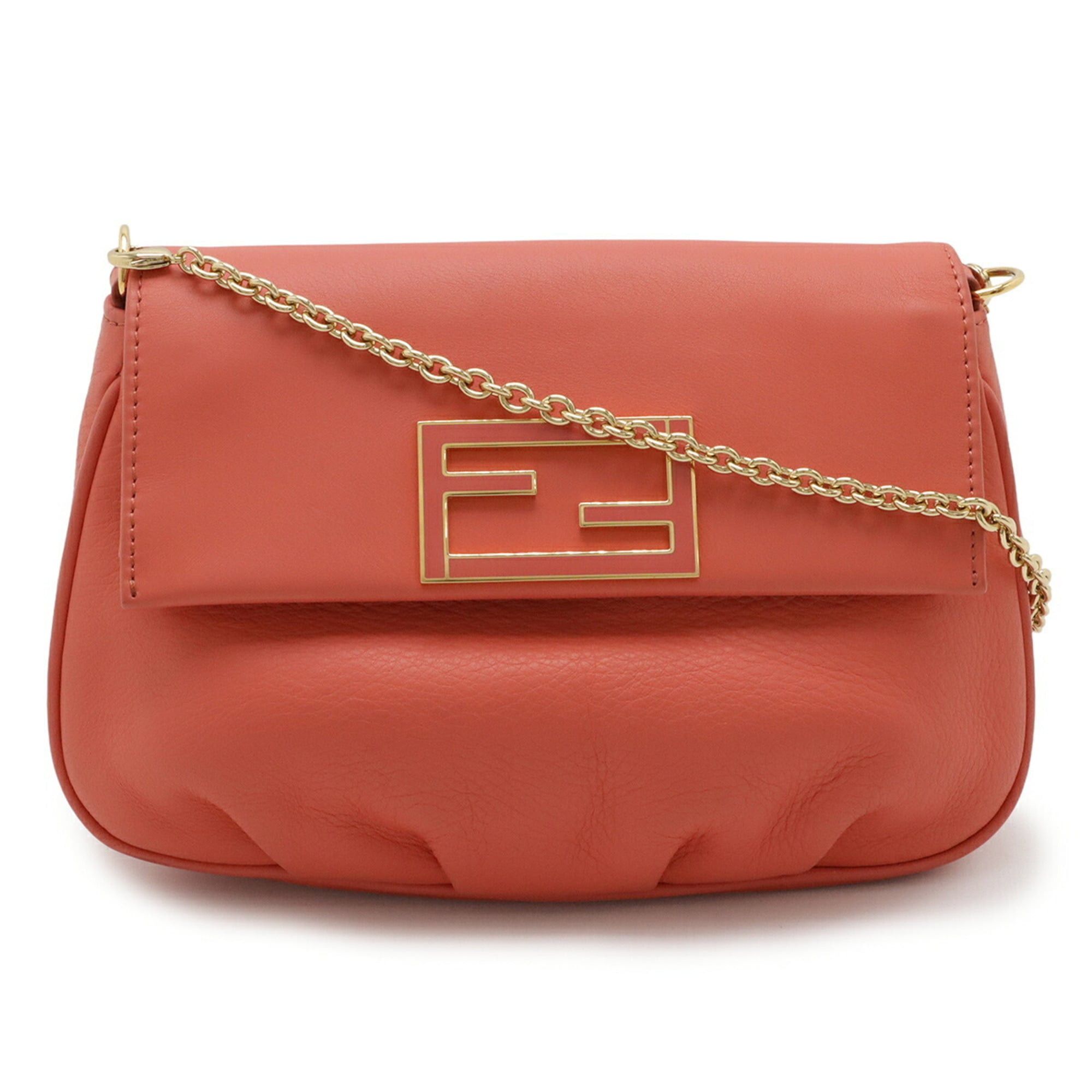FENDI Chain Shoulder Bag/Pochette/Clutch Bag in Coral Pink Leather 8M0276