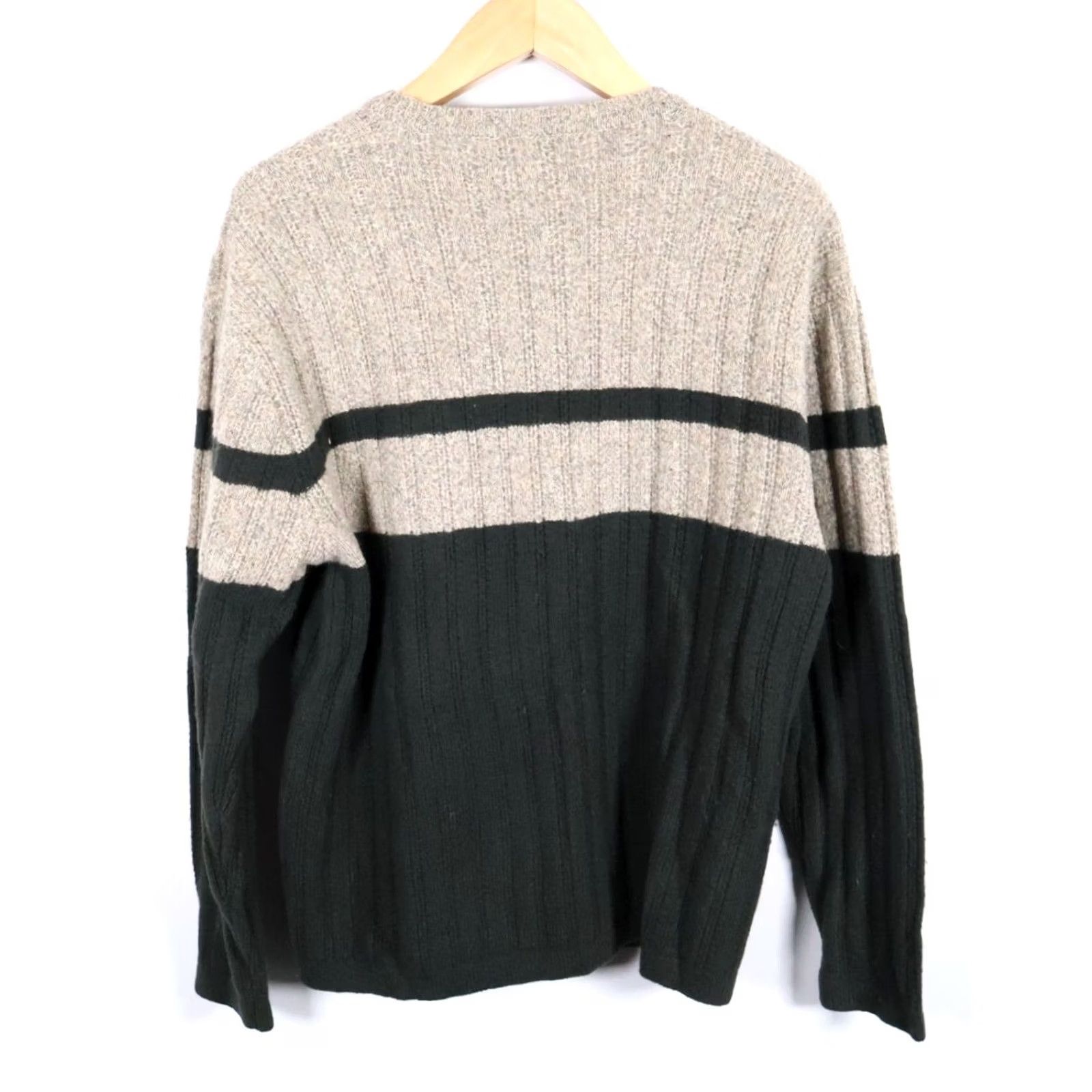Vintage VTG Structure Wool Sweater Men's Large Beige Black Stripe Ribbed Knit Crewneck Size US L / EU 52-54 / 3 - 2 Thumbnail