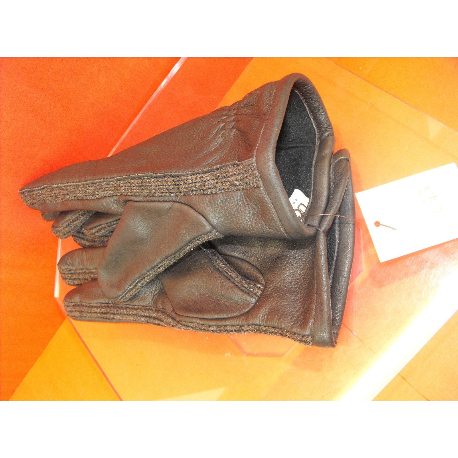 Ugg UGG DEER LEATHER WOOL BUCKLE SIDEWALL BROWN WINTER GLOVES L Size ONE SIZE - 5 Thumbnail