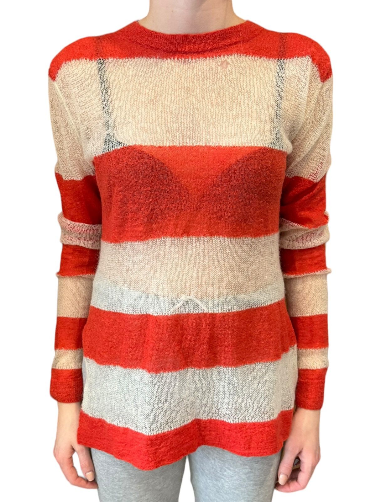 image of Acne Studios Octave Striped Mohair Pullover Wool Large in Orange, Women's (Size Medium)