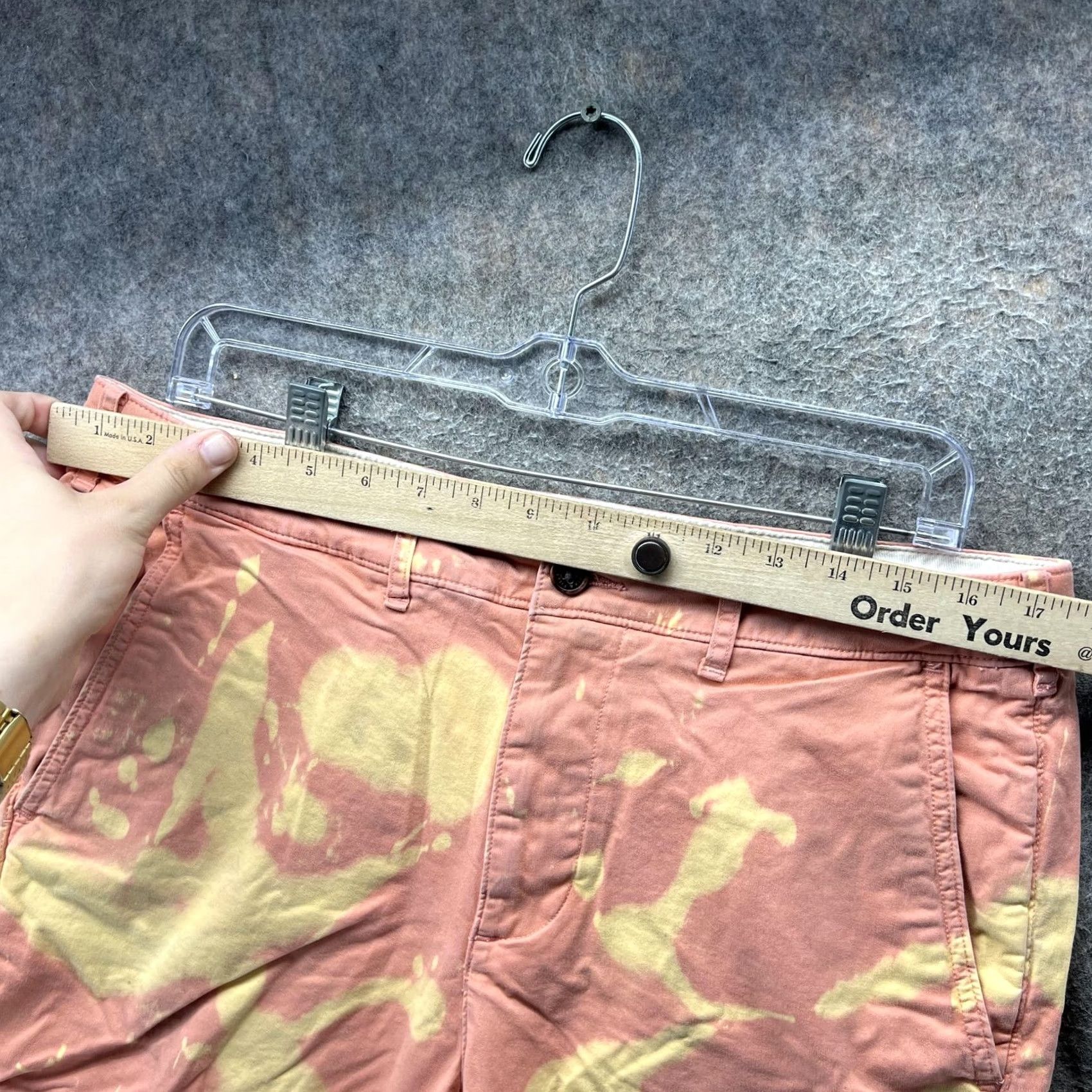 Abercrombie & Fitch Abercrombie & Fitch Shorts Mens 33 Pink Yellow Bleach Dye Chino Casual Summer Cotton Spandex Front Zip Fly Belt Loops Pockets Womens? Size US 33 - 6 Thumbnail