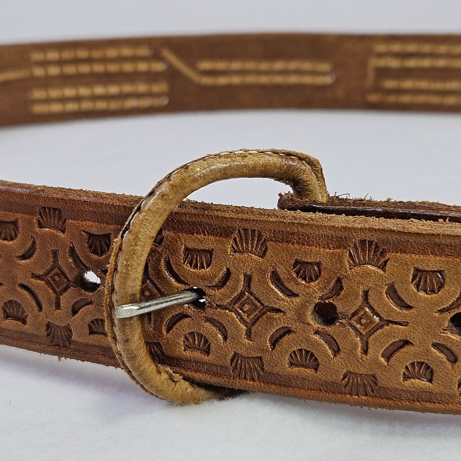 Vintage Tooled Leather Western Belt Southwestern Removable Buckle Size 42 - 3 Thumbnail