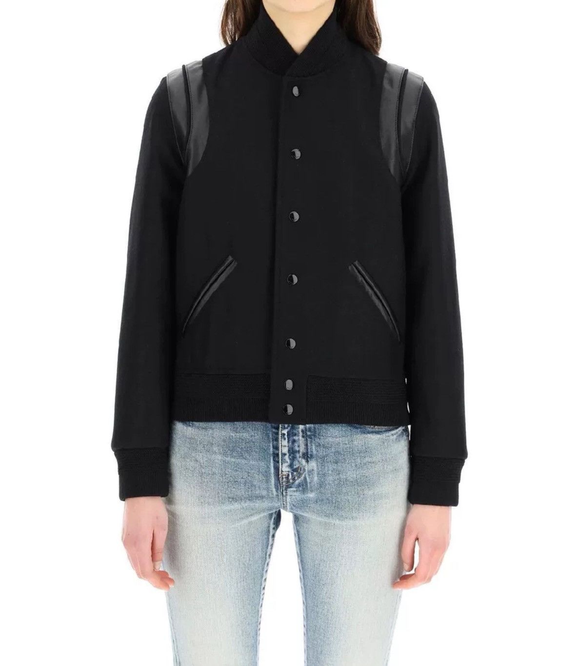 Saint Laurent Paris × Yves Saint Laurent Saint Laurent All Black Baseball Leather Baseball Jacket Size US S / EU 44-46 / 1 - 7 Thumbnail