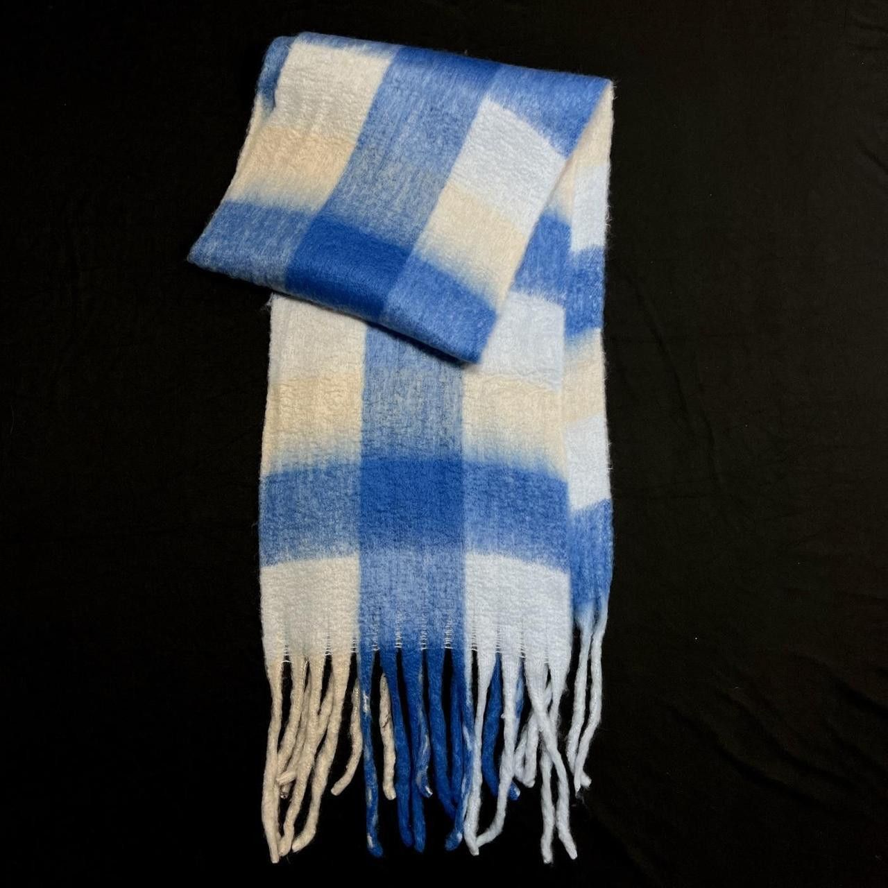 Japanese Brand Rare Vtg Mohair Checked Scarf Blue OS Size ONE SIZE - 5 Thumbnail