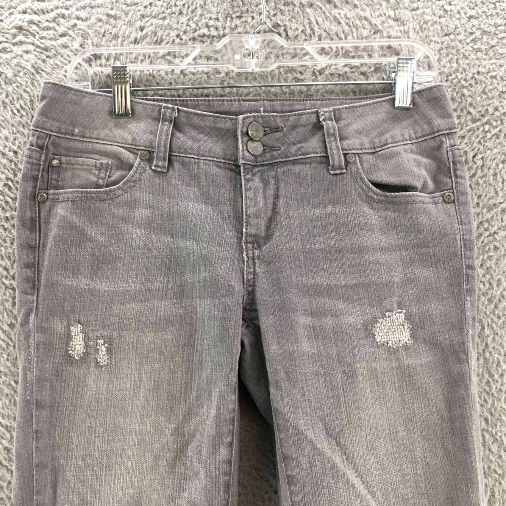 Vintage SOHO New York Gray Boyfriend Jeans Womens 2 Low Rise Distressed Zip Fly Button Size 26" / US 2 / IT 38 - 2 Thumbnail