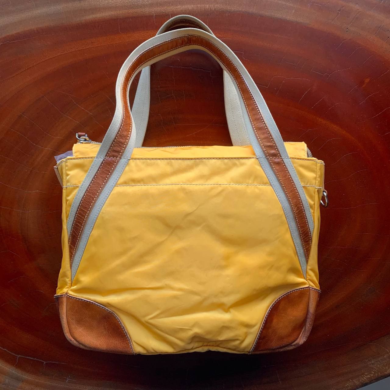 Prada Prada Nylon Side Logo Leather Yellow Tote Bag Size ONE SIZE - 2 Thumbnail