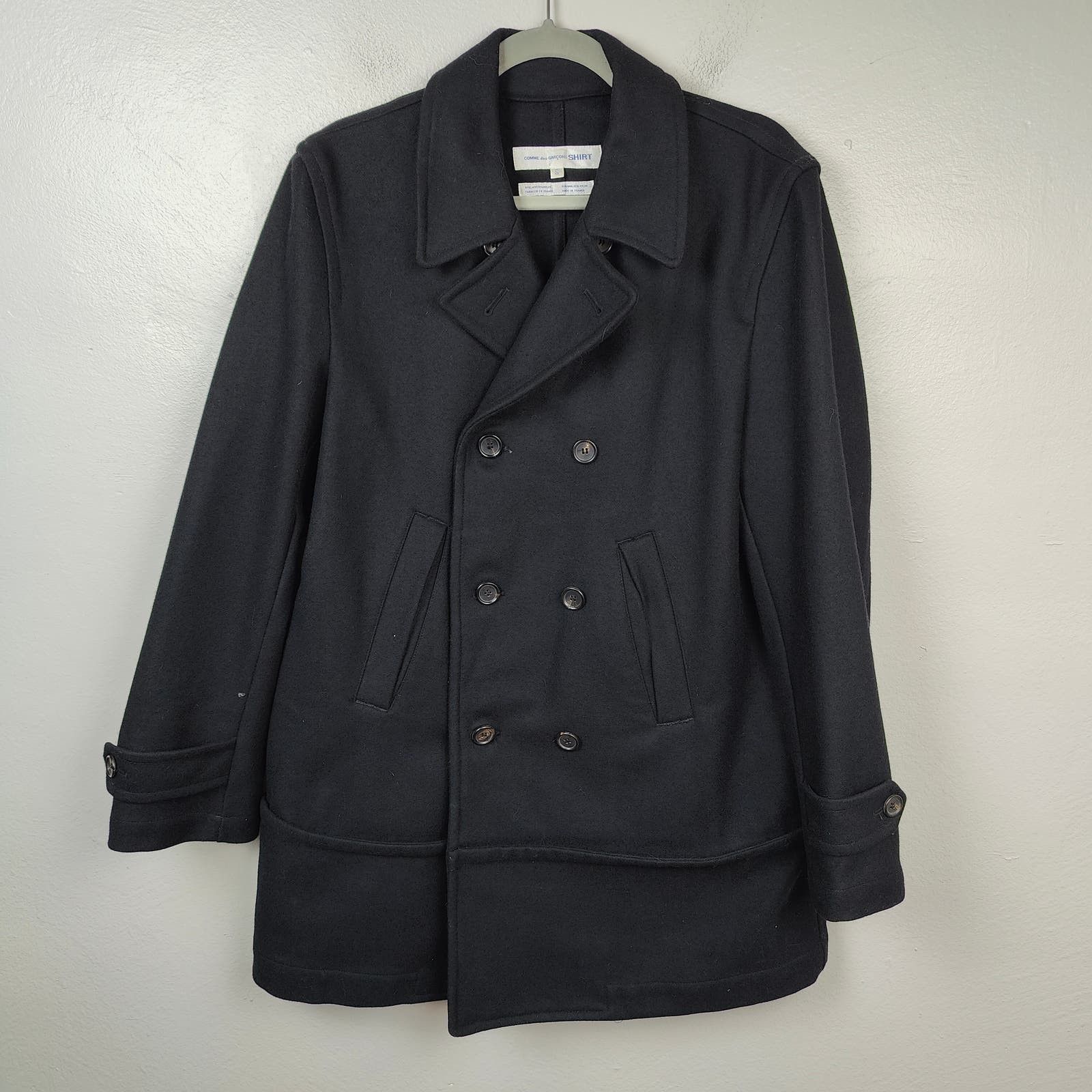 image of Comme Des Garcons Shirt Coat Mens Small Black Wool Blend