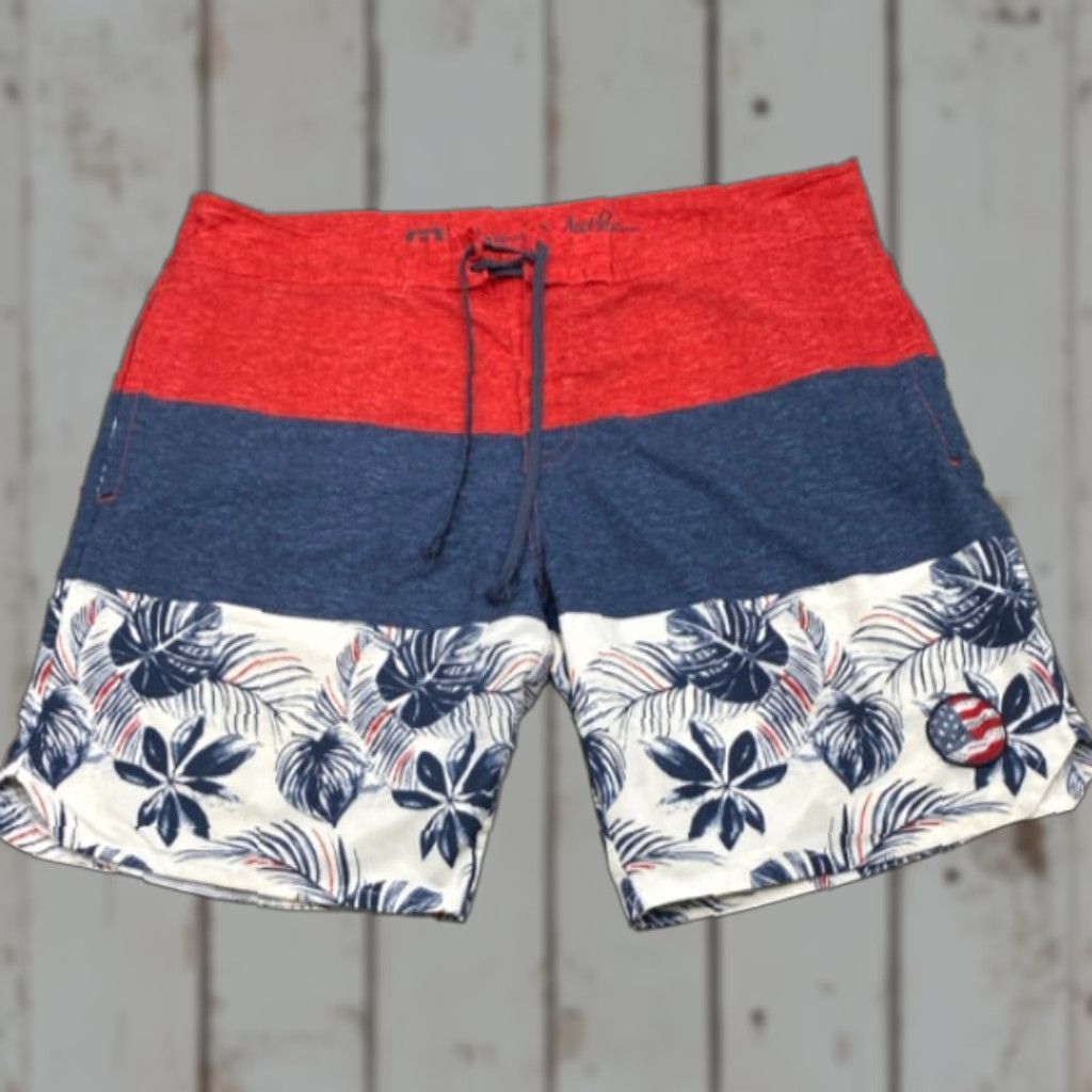 TravisMathew Travis Mathew Board Shorts Mens 34 Multicolor Floral Red Blue Pockets Pulled Drawstring Swim Bottom Size US 34 / EU 50 - 1 Thumbnail