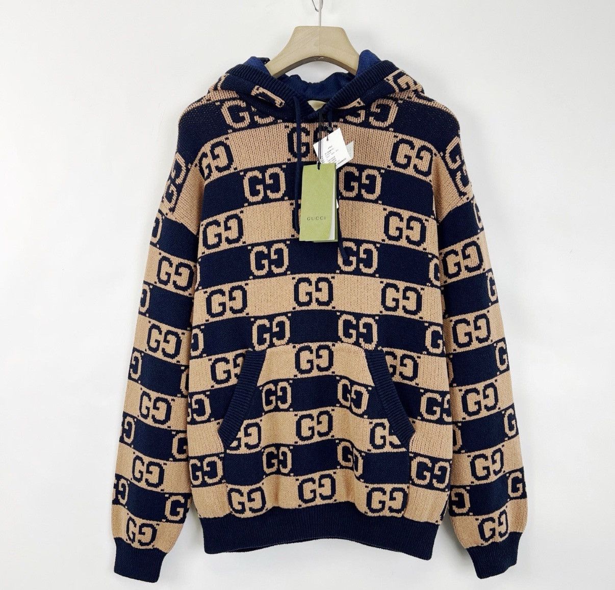 Gucci GUCCI Khaki Color-Block Jacquard Hooded Knit Sweater K12 Size S / US 4 / IT 40 - 1 Thumbnail
