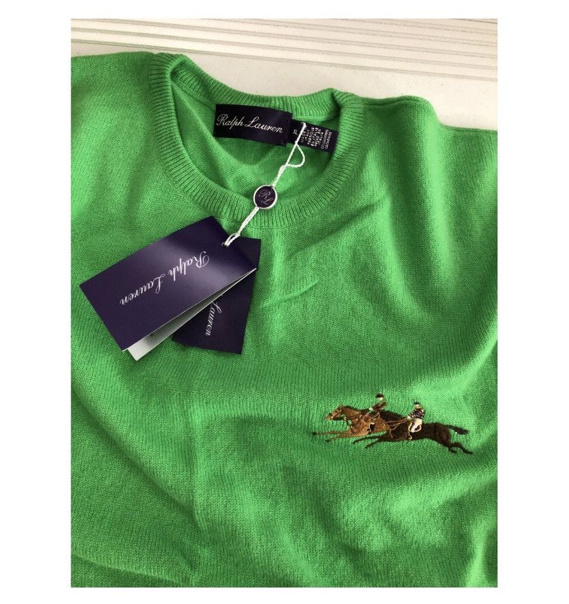 Ralph Lauren Purple Label RLPL 🇮🇹 Kelly green dual ponies cashmere crew XL NEW Size US XL / EU 56 / 4 - 10 Thumbnail