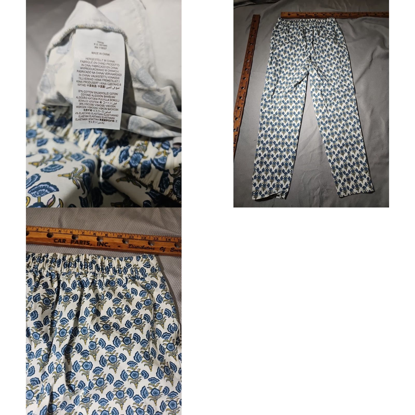 Boden Boden Pants Womens Sz 8 White Blue Floral Pull On Elastic Waist Allover Print Cropped Regular Inseam 25.5 in Buttons Not Applicable Size 30" / US 8 / IT 44 - 9 Thumbnail