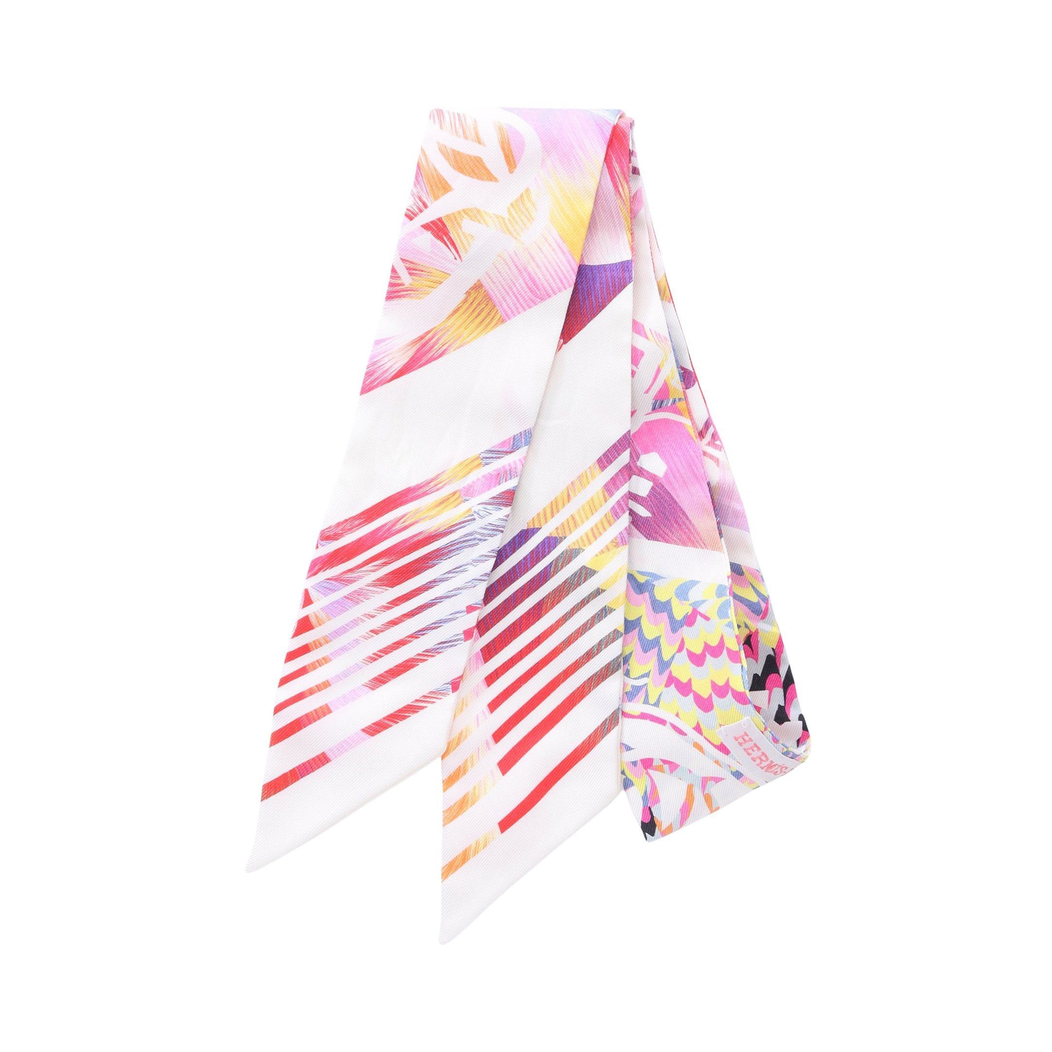 Hermes Hermes Twilly Ex-Libris Marble Ribbon Scarf Silk Off White Multicolor Size ONE SIZE - 1 Thumbnail
